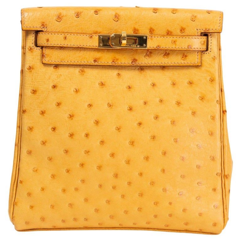 HERMES Saffron yellow OSTRICH KELLY A DOS Backpack Bag For Sale at 1stDibs