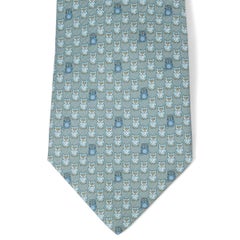 HERMES sage green silk twill 5610 OWLS & CATS Tie