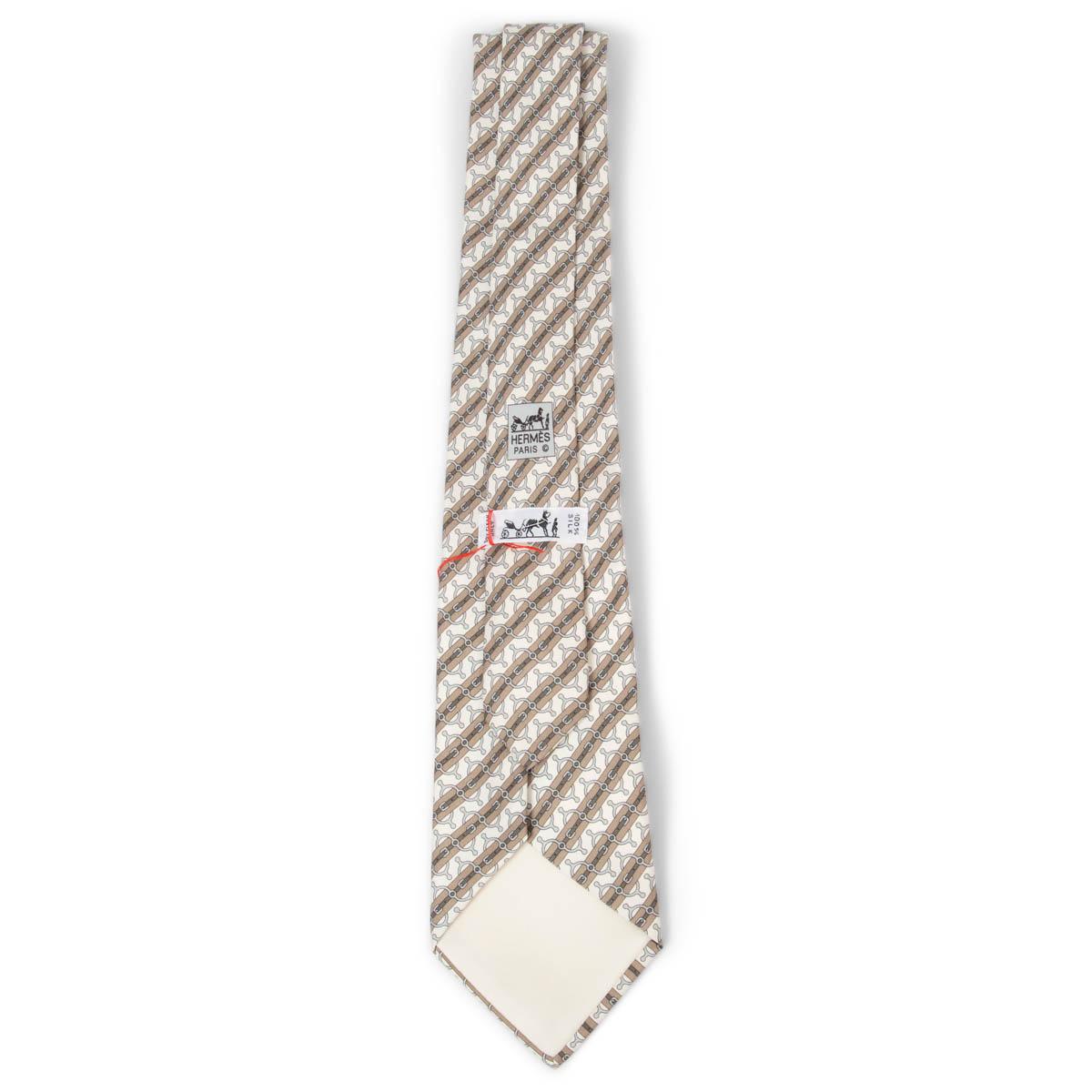 Beige HERMES sage ivory taupe silk twill 5644 STIR UP Tie For Sale