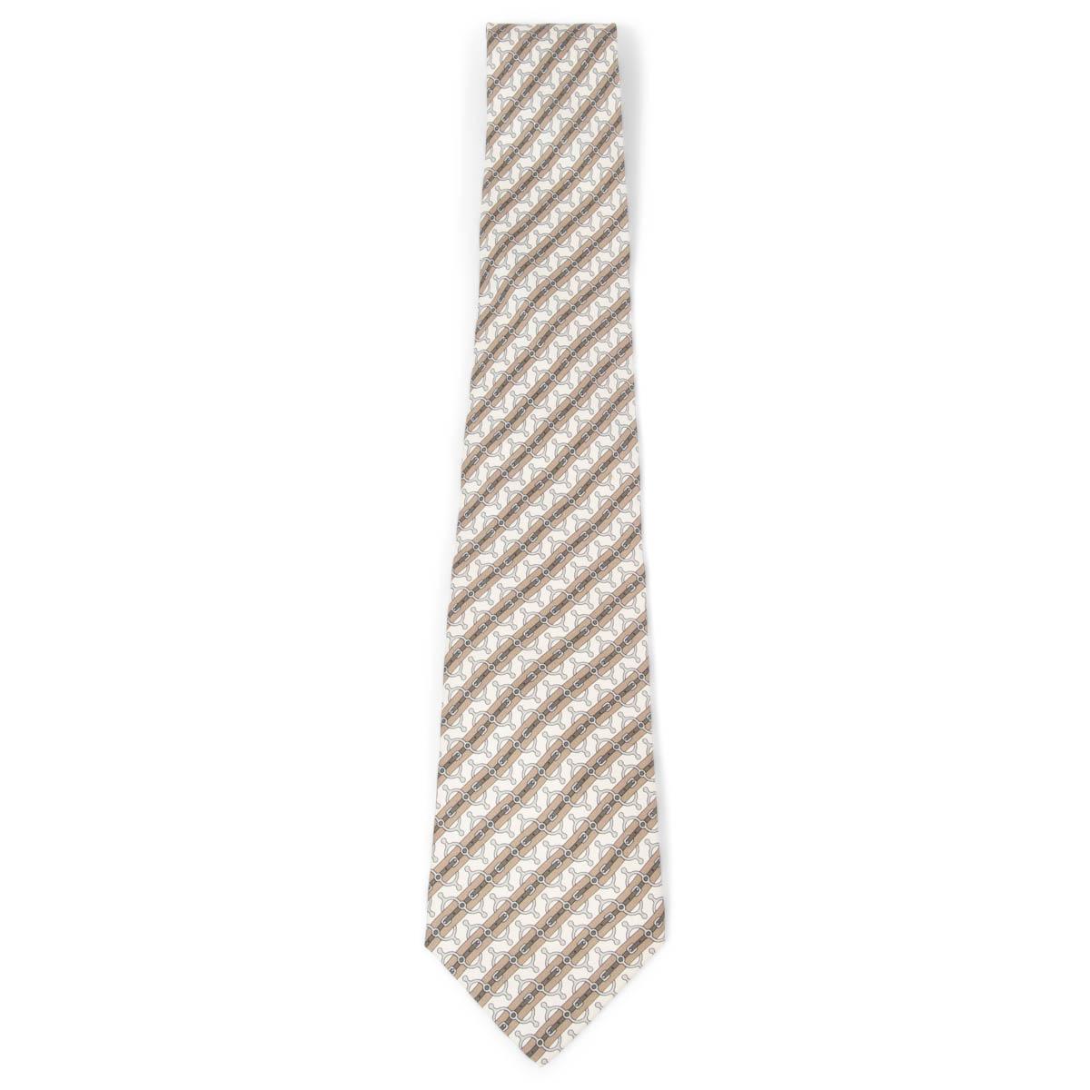 HERMES sage ivory taupe silk twill 5644 STIR UP Tie For Sale