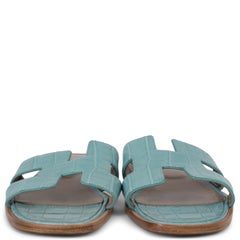 HERMES Saint Cry blue MATTE CROC ORAN Slide Sandals Shoes 38
