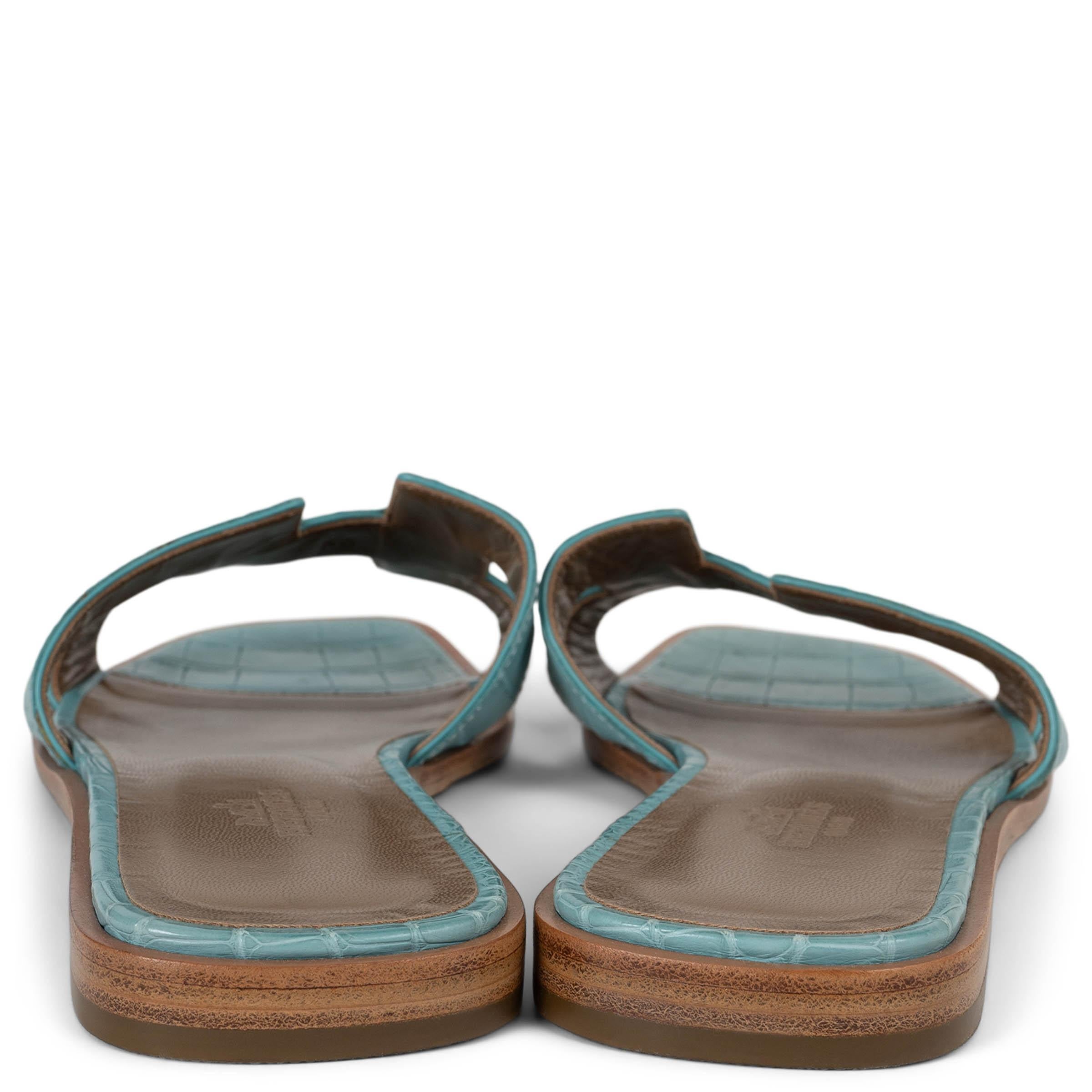 HERMES Saint Cry blue MATTE CROC ORAN Slide Sandals Shoes 38 In Excellent Condition For Sale In Zürich, CH