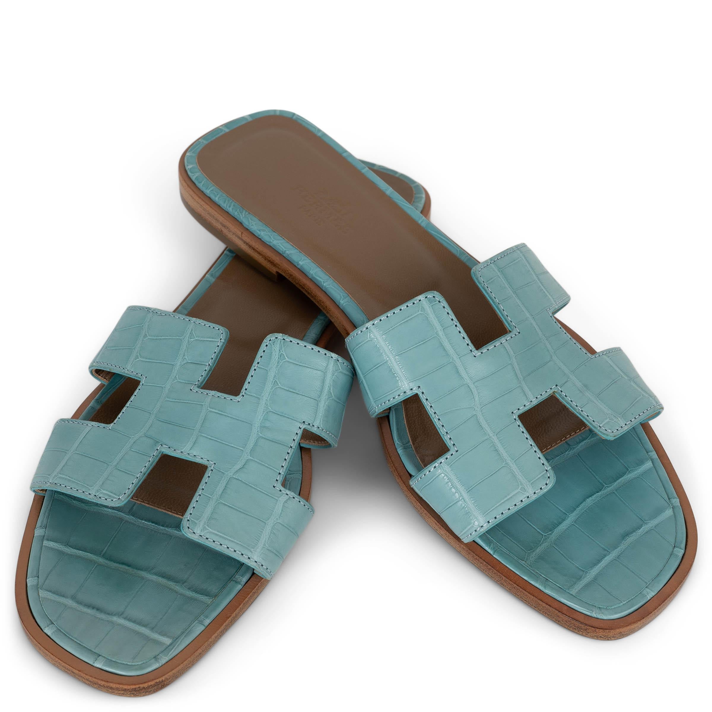 HERMES Saint Cry blue MATTE CROC ORAN Slide Sandals Shoes 38 For Sale 1