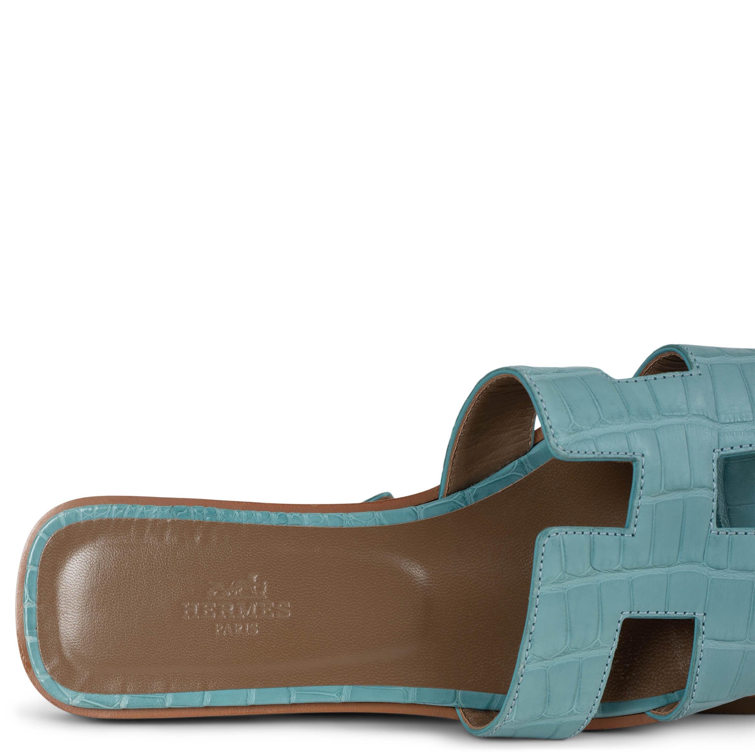 HERMES Saint Cry blue MATTE CROC ORAN Slide Sandals Shoes 38 For Sale 2
