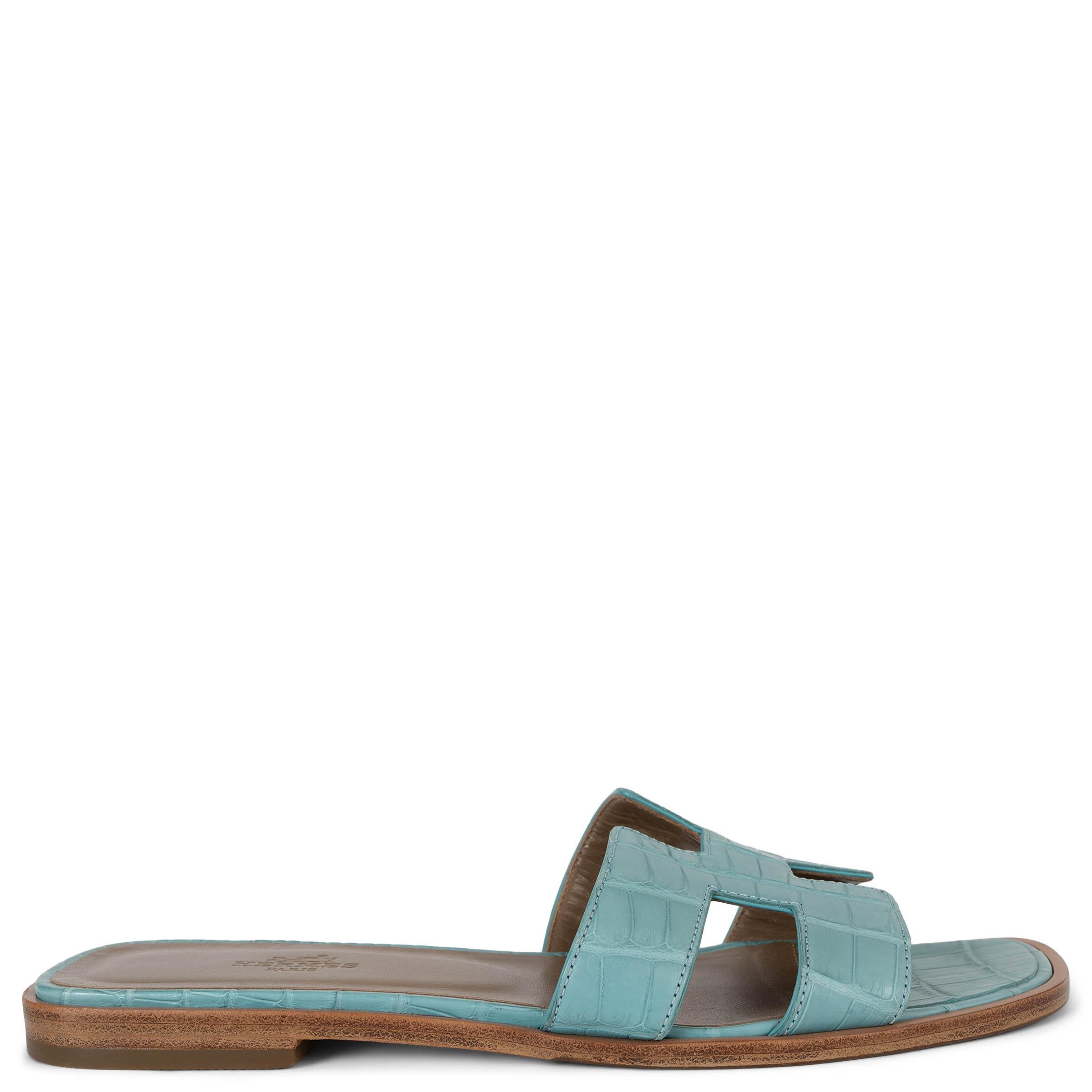 HERMES Saint Cry blue MATTE CROC ORAN Slide Sandals Shoes 38 For Sale