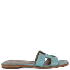 HERMES Saint Cry blue MATTE CROC ORAN Slide Sandals Shoes 38