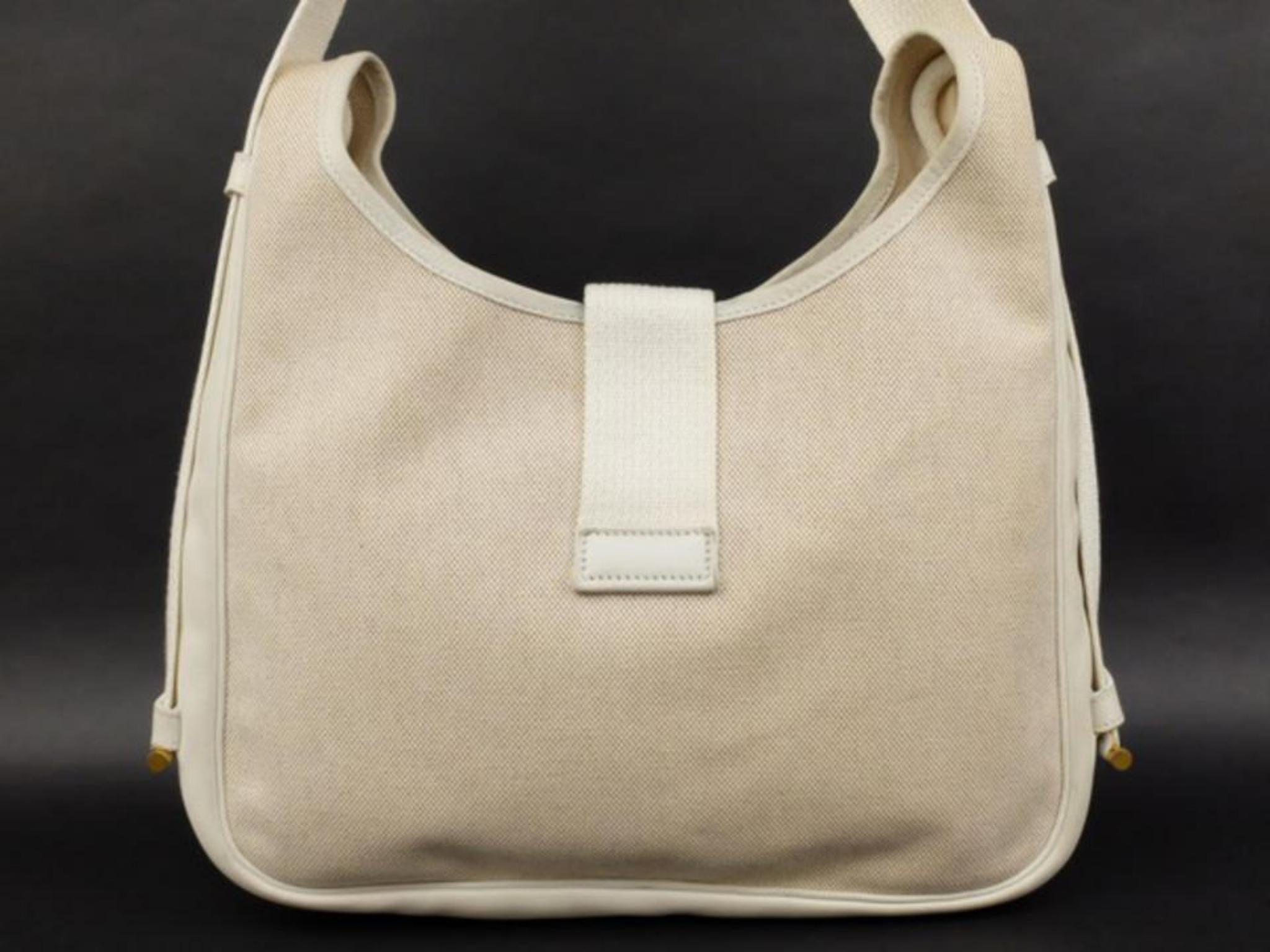 Hermès Sako Toile 223950 Ivory Leather Shoulder Bag For Sale 3