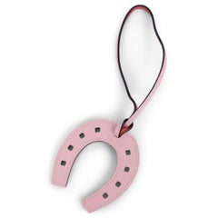 HERMES Sakura pink / Capucines red leather PADDOCK FER A CHEVAL Bag Charm