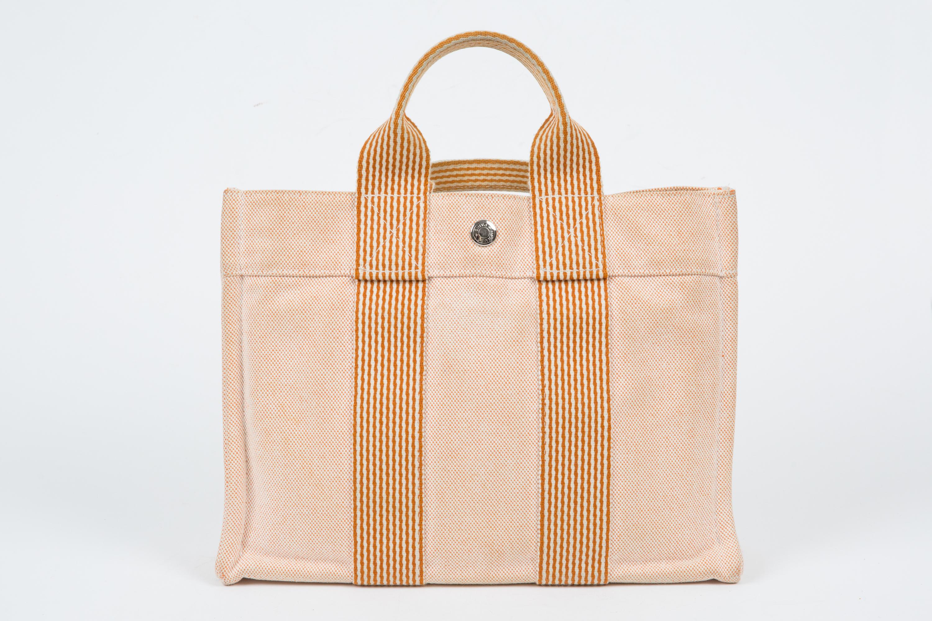 Beige Hermes Salmon Cotton “Toto” PM Tote Bag