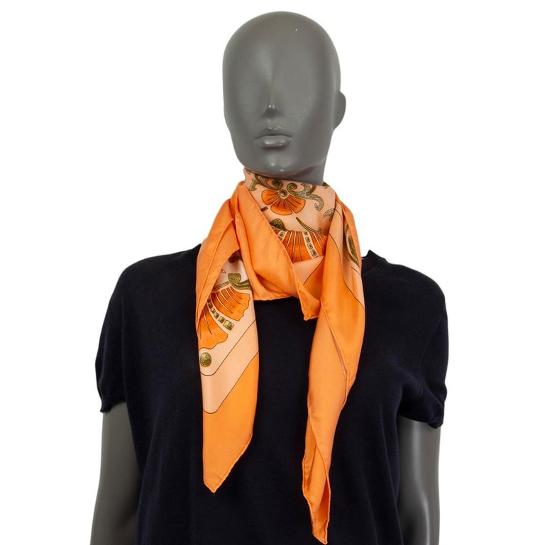 Women's or Men's Hermes salmon pink orange CHEVAL TURC 90 Scarf silk For Sale