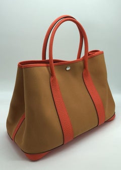 Hermes salmon Toile and orange leather Garden party Bag
