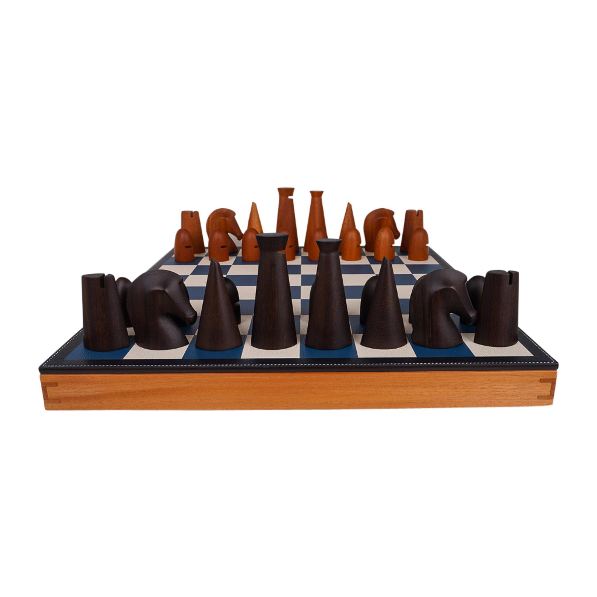 Hermes Samarcande Chess Set Sycamore Mahogany Crocodile Handles New w/ Box For Sale 2