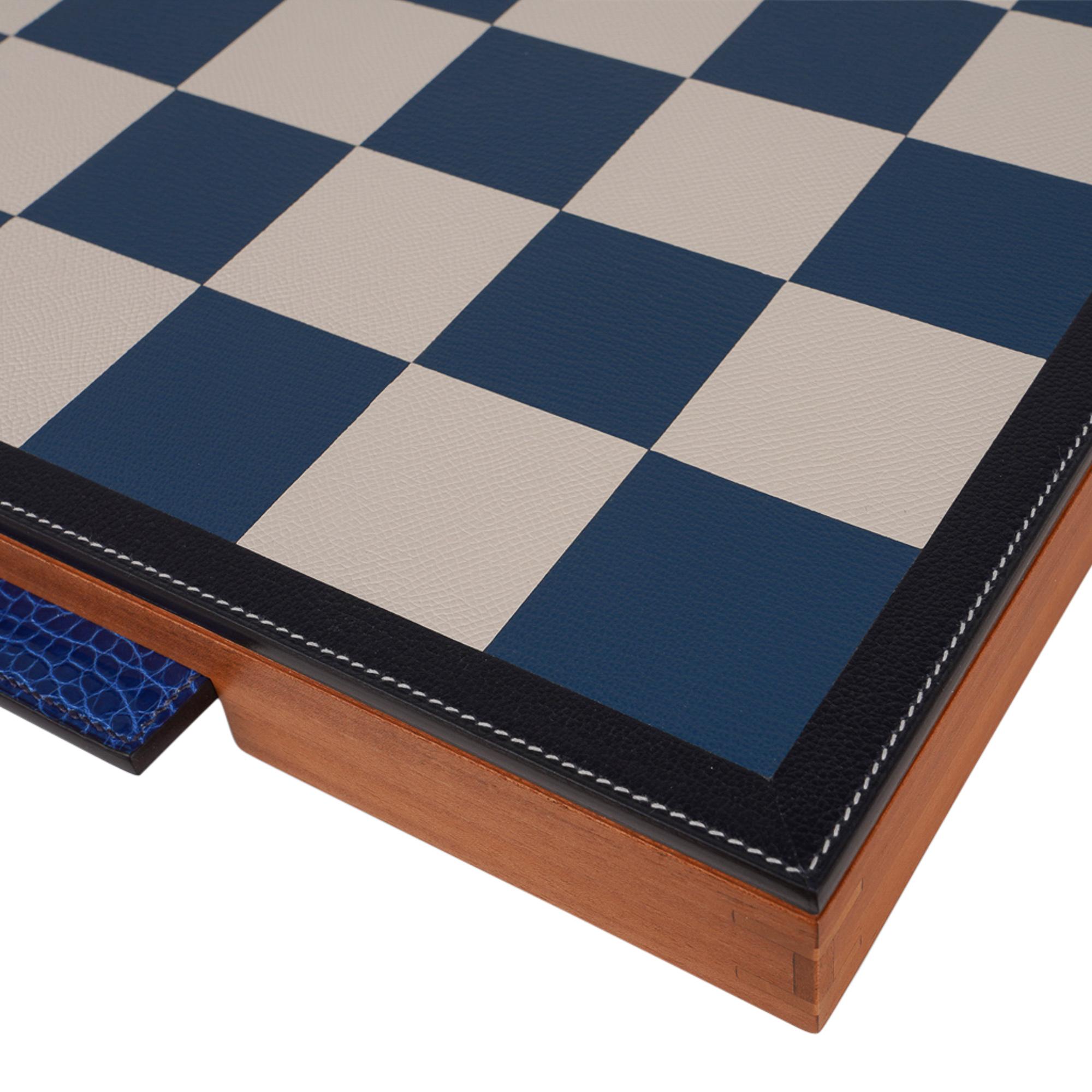 Hermes Samarcande Chess Set Sycamore Mahogany Crocodile Handles New w/ Box For Sale 3