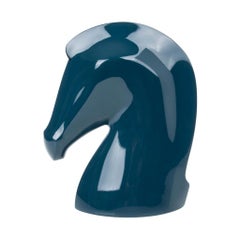 Presse-papiers Samarcande en porcelaine chromée bleue et bois lacquaré à tête de cheval Hermès, Neuf