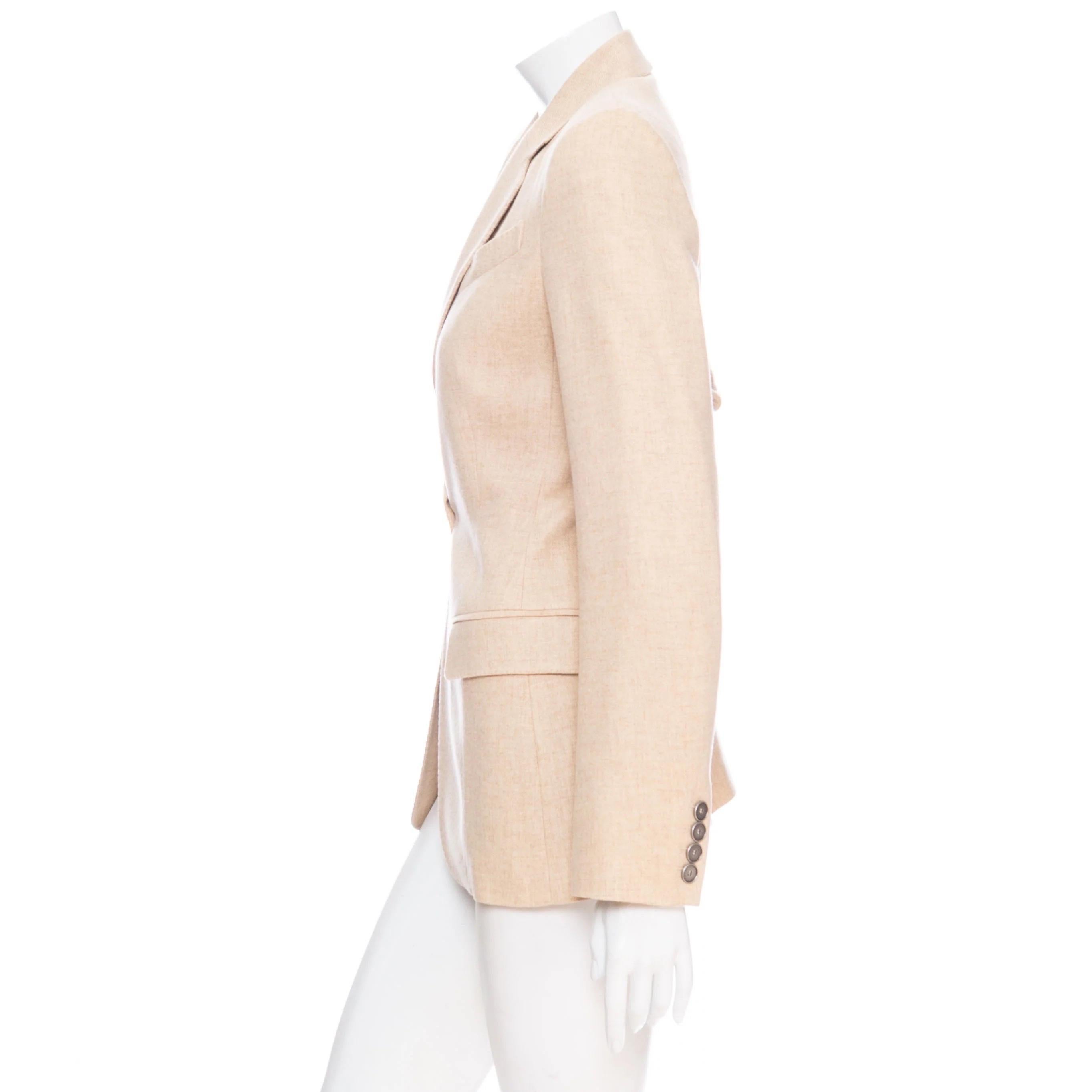 White Hermès Sand Cashmere Single-Breasted Blazer For Sale