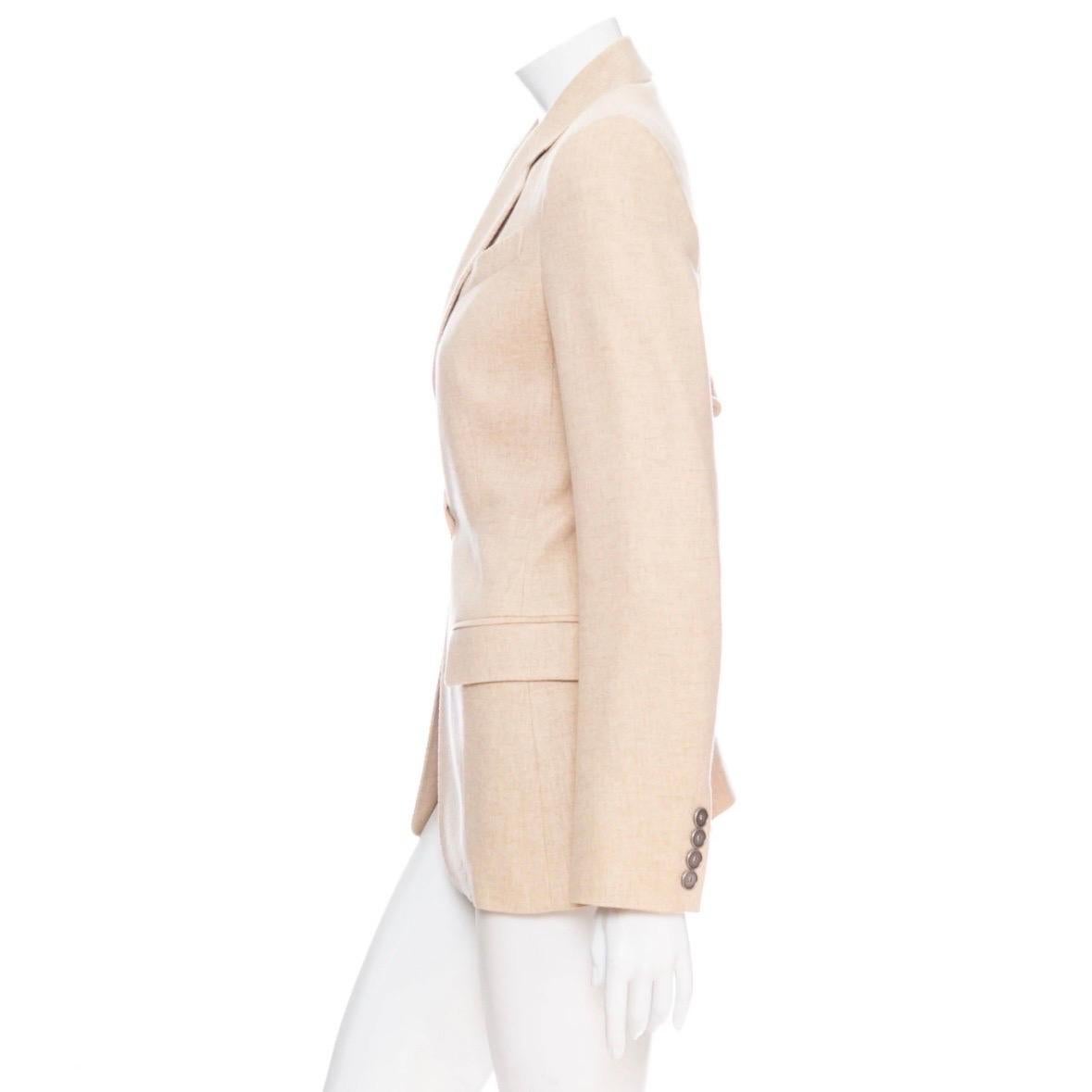 Hermès Sand Cashmere Single-Breasted Blazer  In Good Condition For Sale In Los Angeles, CA
