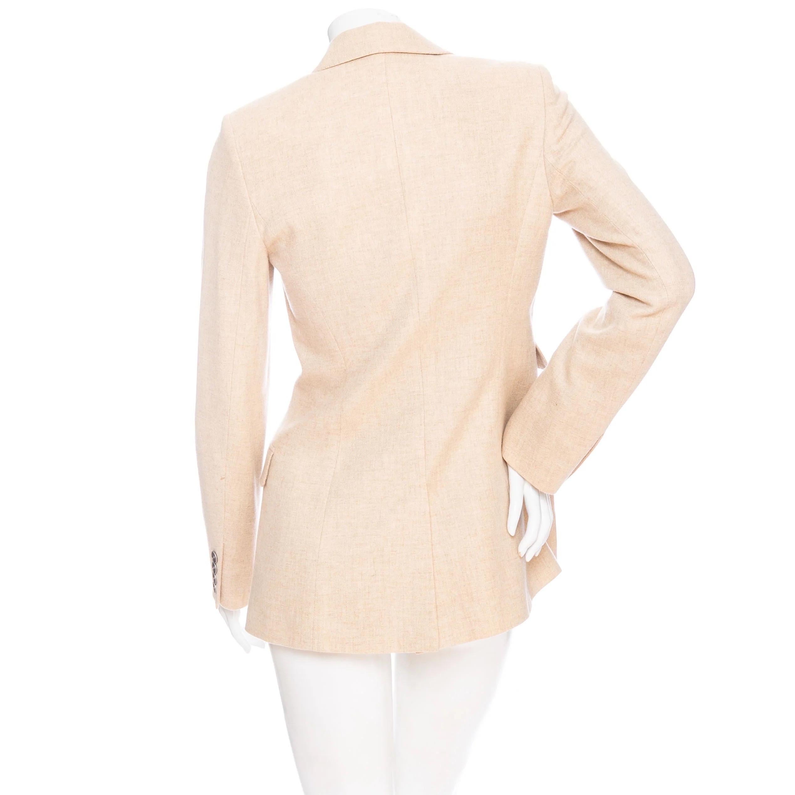 Hermès Sand Cashmere Single-Breasted Blazer In Good Condition For Sale In Woodland Hills, CA