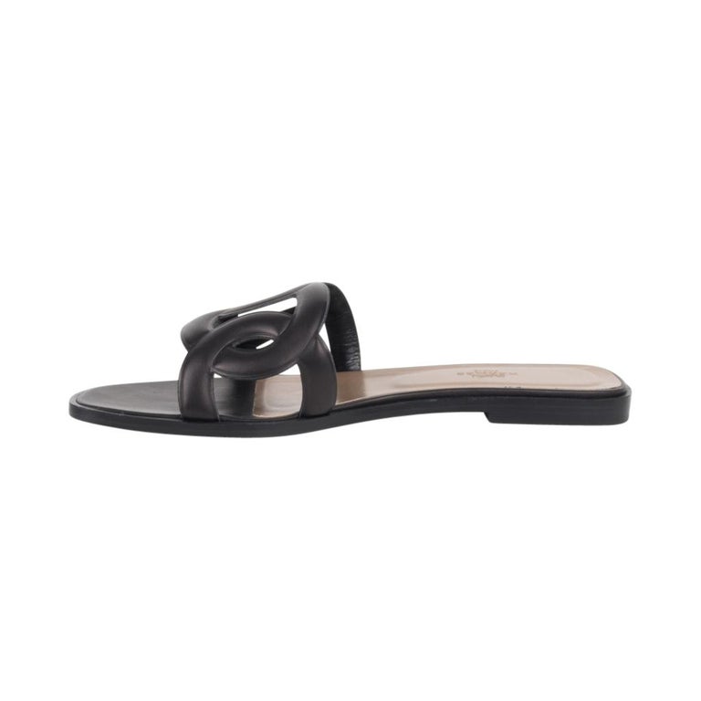 Hermes Sandal Flat Omaha Black Shoe 39 / 9 new at 1stDibs | hermes ...