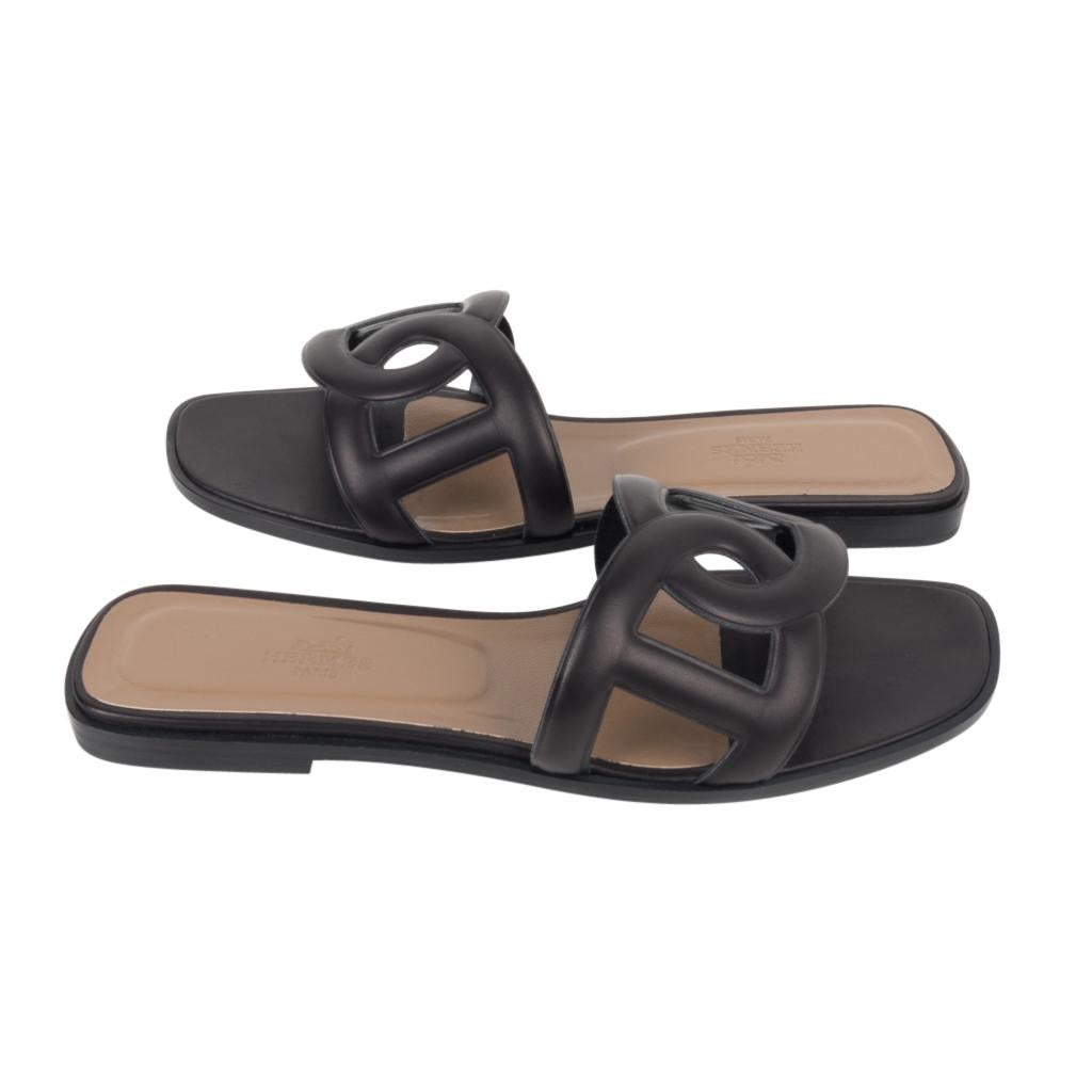 Hermes Sandal Flat Omaha Black Shoe 39 / 9 new 1