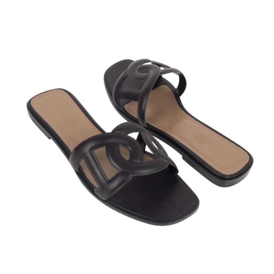 Hermes Sandal Flat Omaha Black Shoe 39 / 9 new at 1stDibs | hermes ...