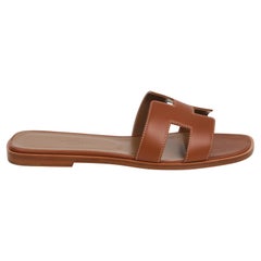 Hermes Sandal Flat Oran Gold Box Calfskin 36.5 / 6.5 New