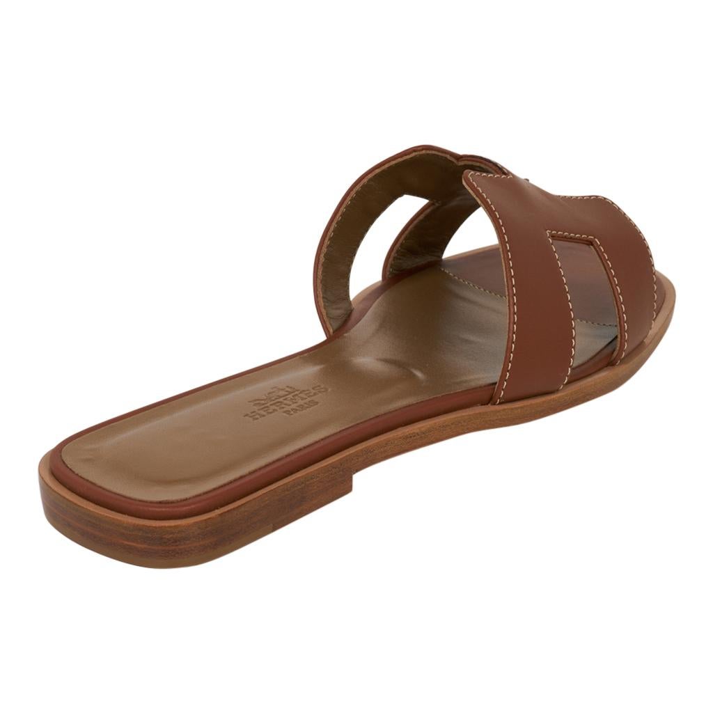 Hermes Sandal Flat Oran Gold Box Calfskin Shoes 42 / 12 For Sale 3
