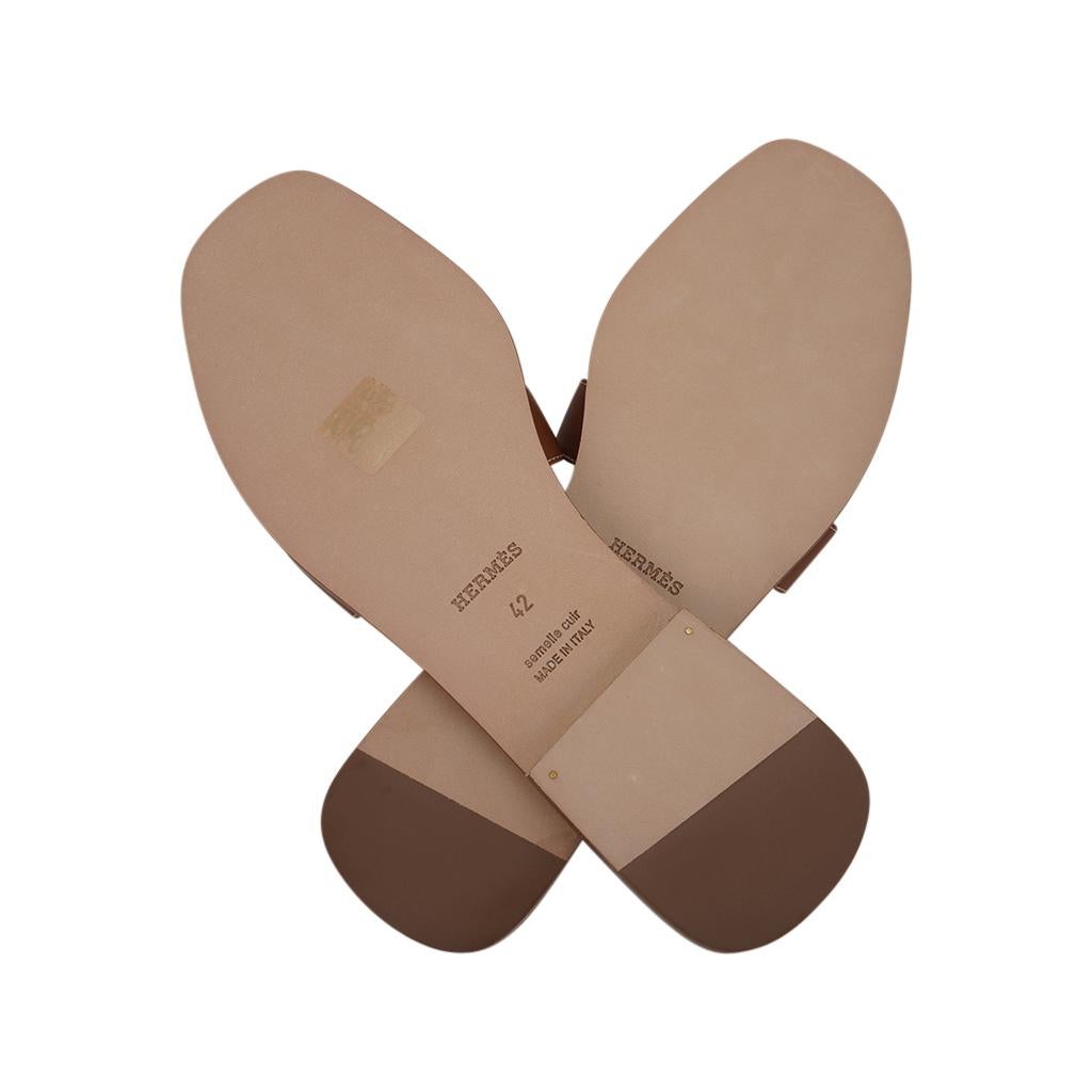 Hermes Sandal Flat Oran Gold Box Calfskin Shoes 42 / 12 For Sale 4