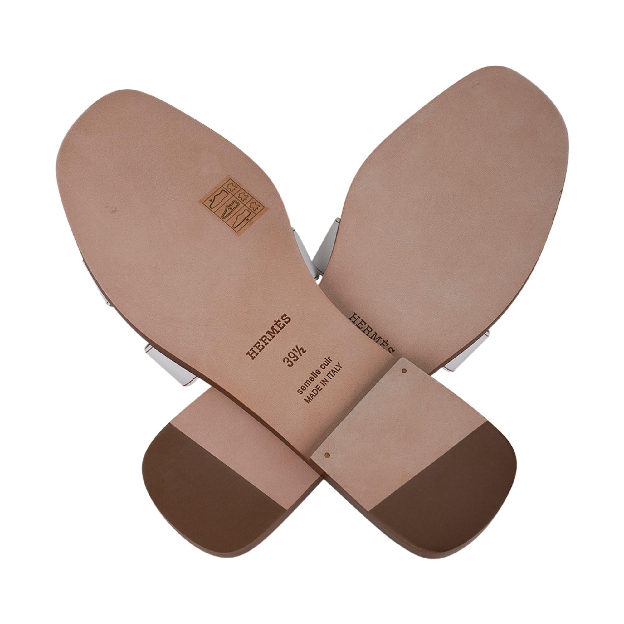 Donna Hermes Sandalo Piatto Oran White Box Pelle di Vitello 39.5 / 9.5 Nuovo con Scatola