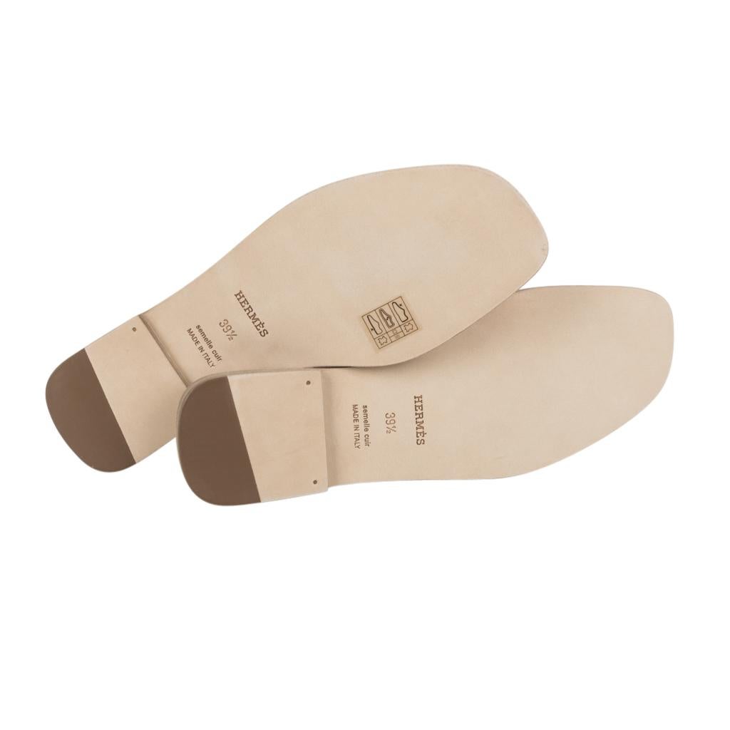 Hermes Oran Flat Sandal White Silk Print Lining Shoes 39.5 / 9.5 New w/Box 2