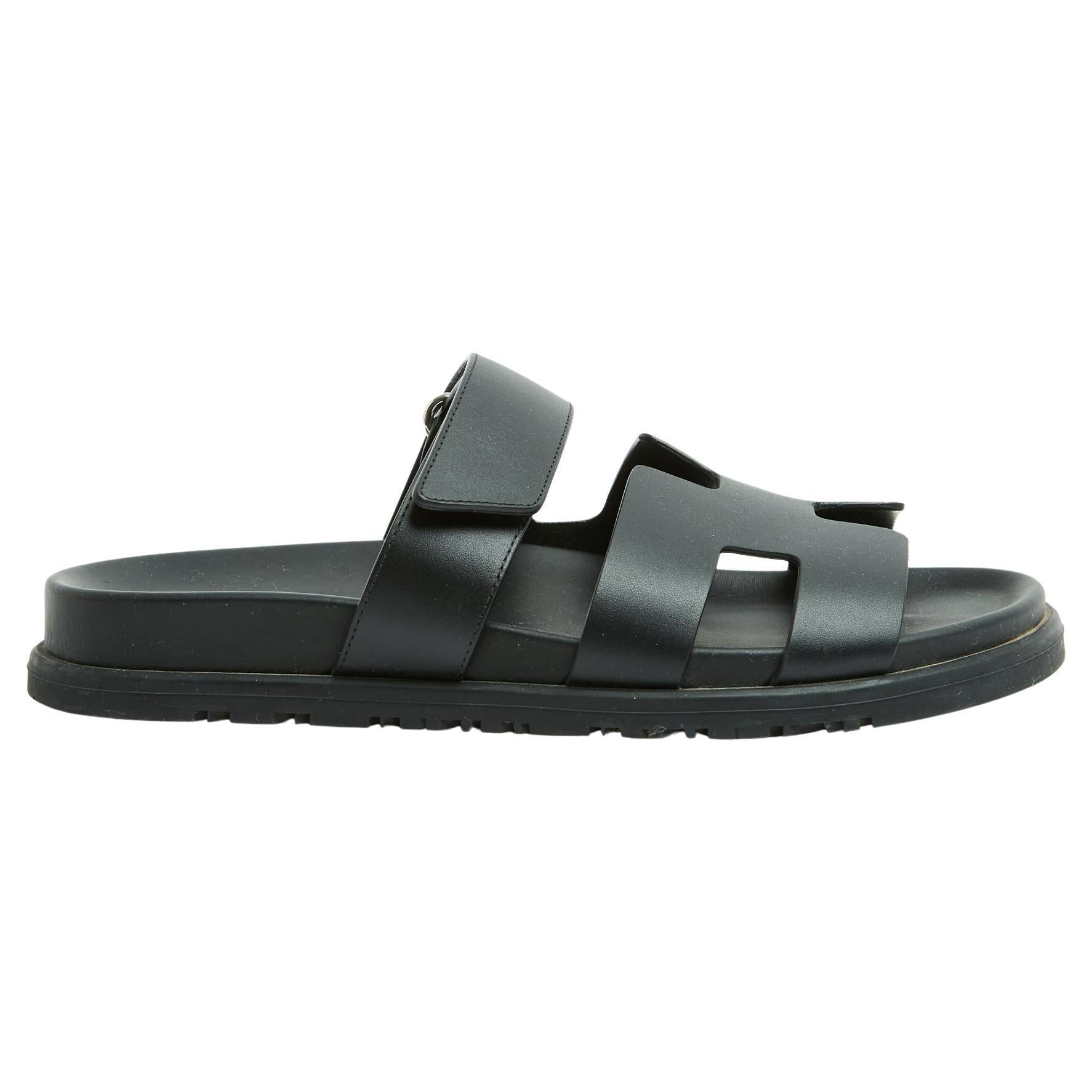 Hermès Sandales Chypre Noir EU37 Sandalias Cuero Negro Mules UK4 US6.5 Hermes