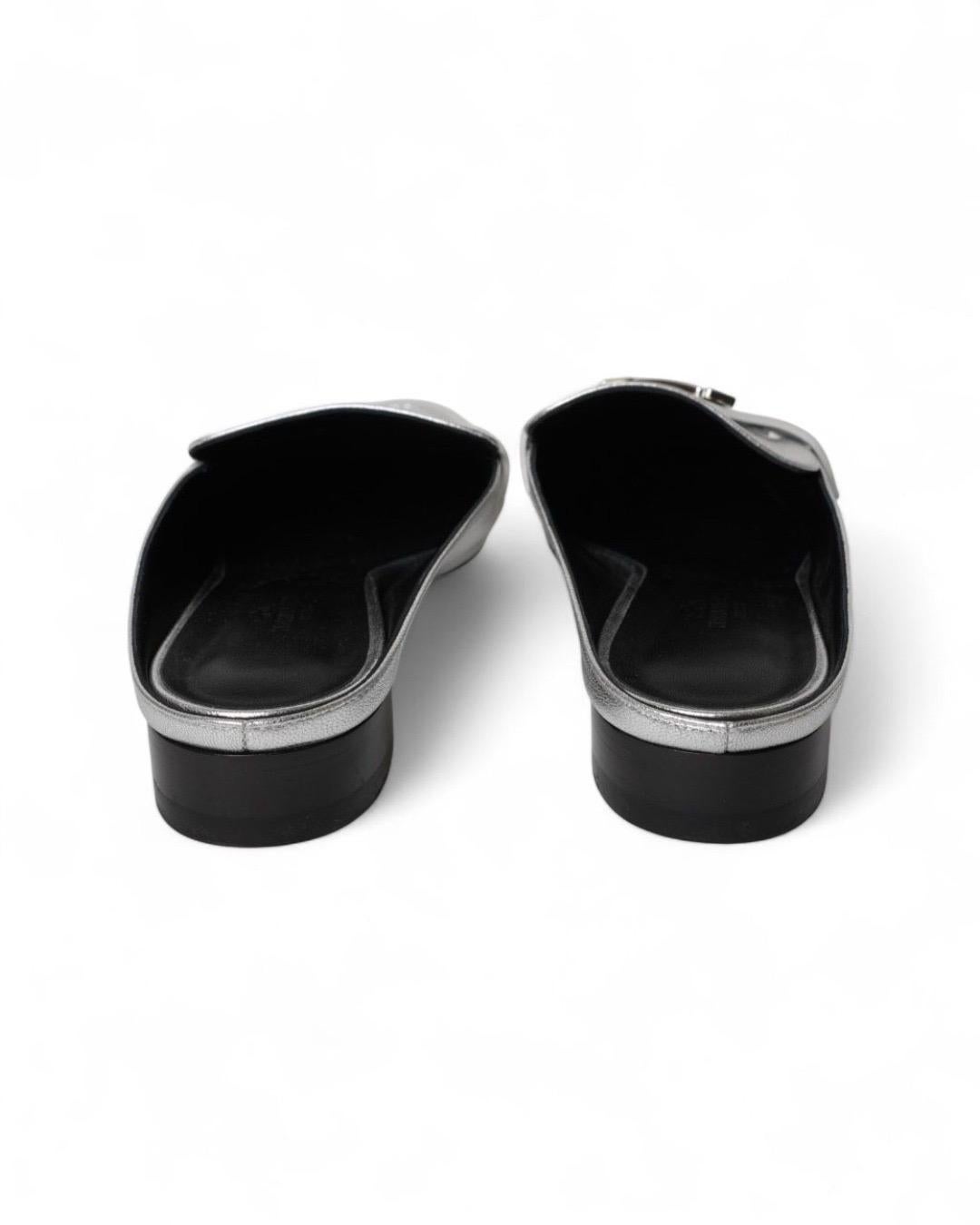 Hermès Sandali Rivoli Argento Metallizzato im Angebot 1