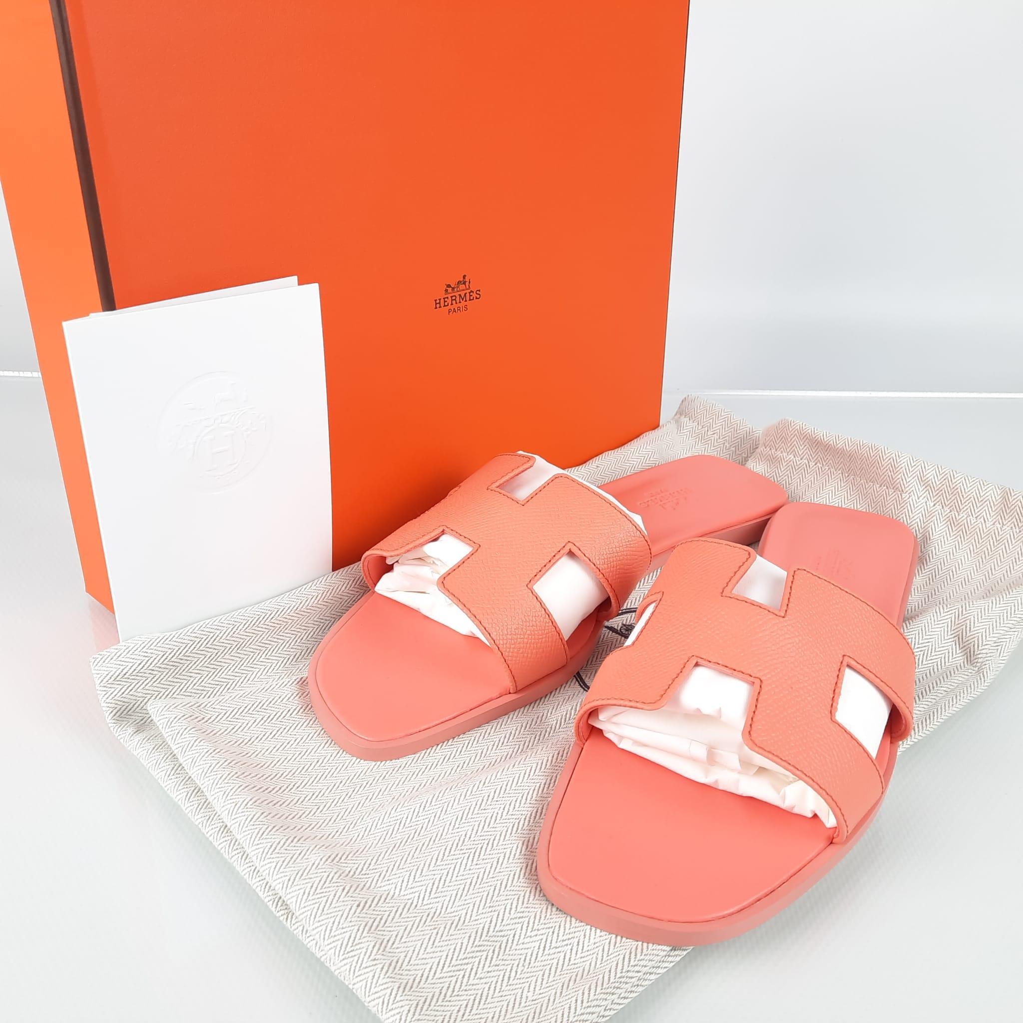 Hermès Sandalias Oran Couleur Orange Joey Epsom Beef Taille 37 2