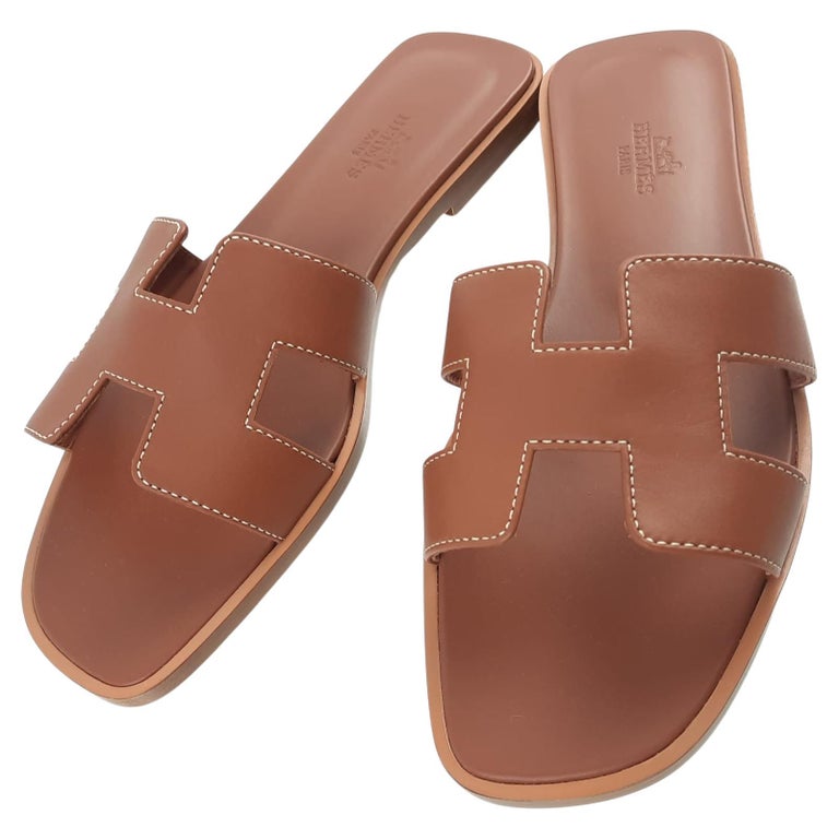 Hermes Sandalias Oran Gold Veal Box Size 36 For Sale at 1stDibs