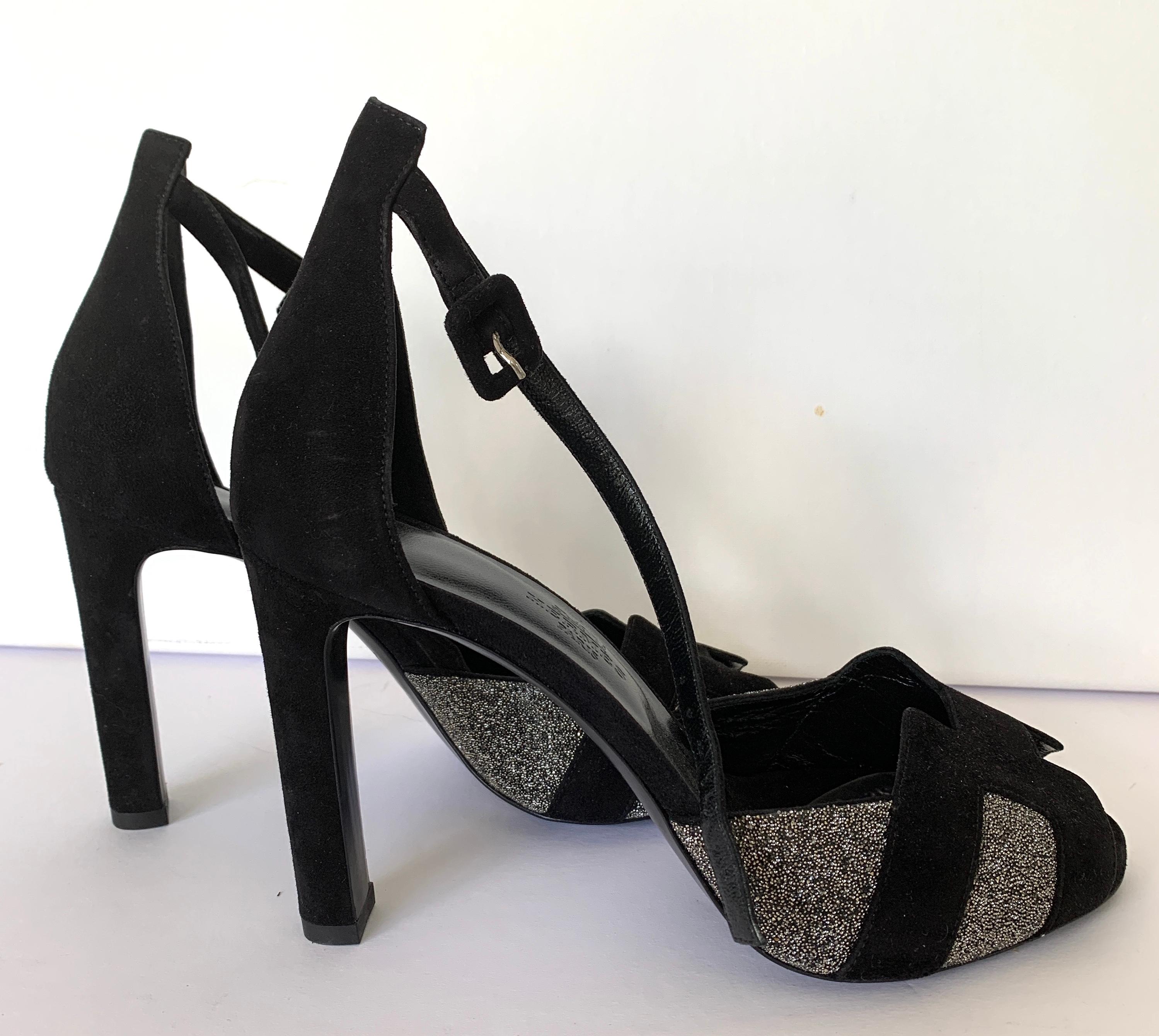 Hermes Sandals Black Suede Crystals 37.5  In Excellent Condition In West Chester, PA