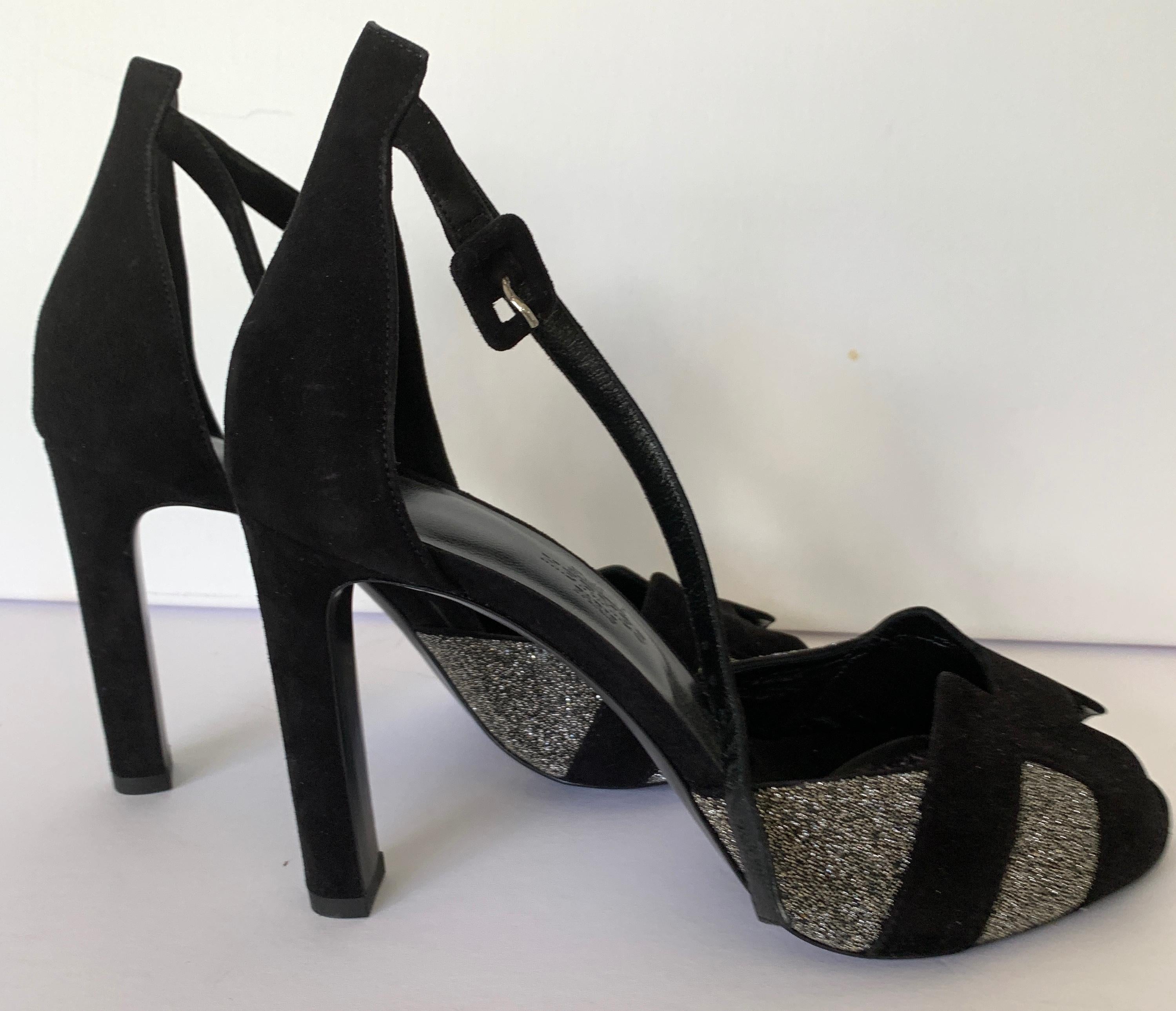 Hermes Sandals Black Suede Crystals 37.5  1