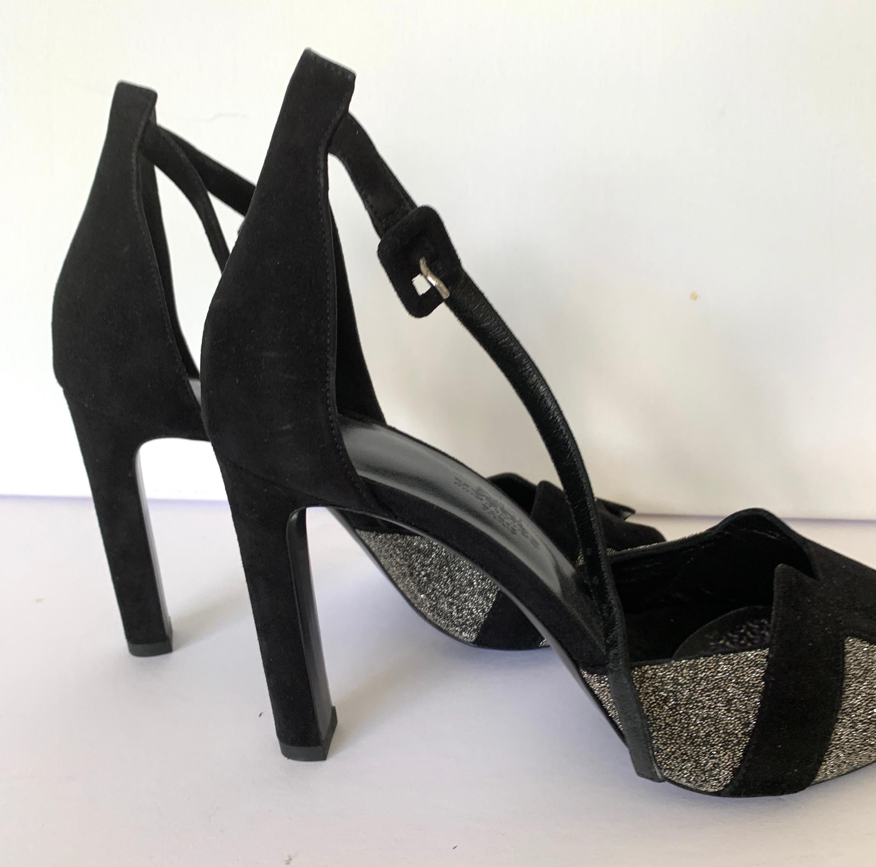 Hermes Sandals Black Suede Crystals 37.5  2