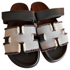 Hermes Sandals Chypre in Cavas color Prunoir / Noir size 38