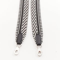 HERMES Sangle 25 black white chevron stripes woven silver hardware bag strap