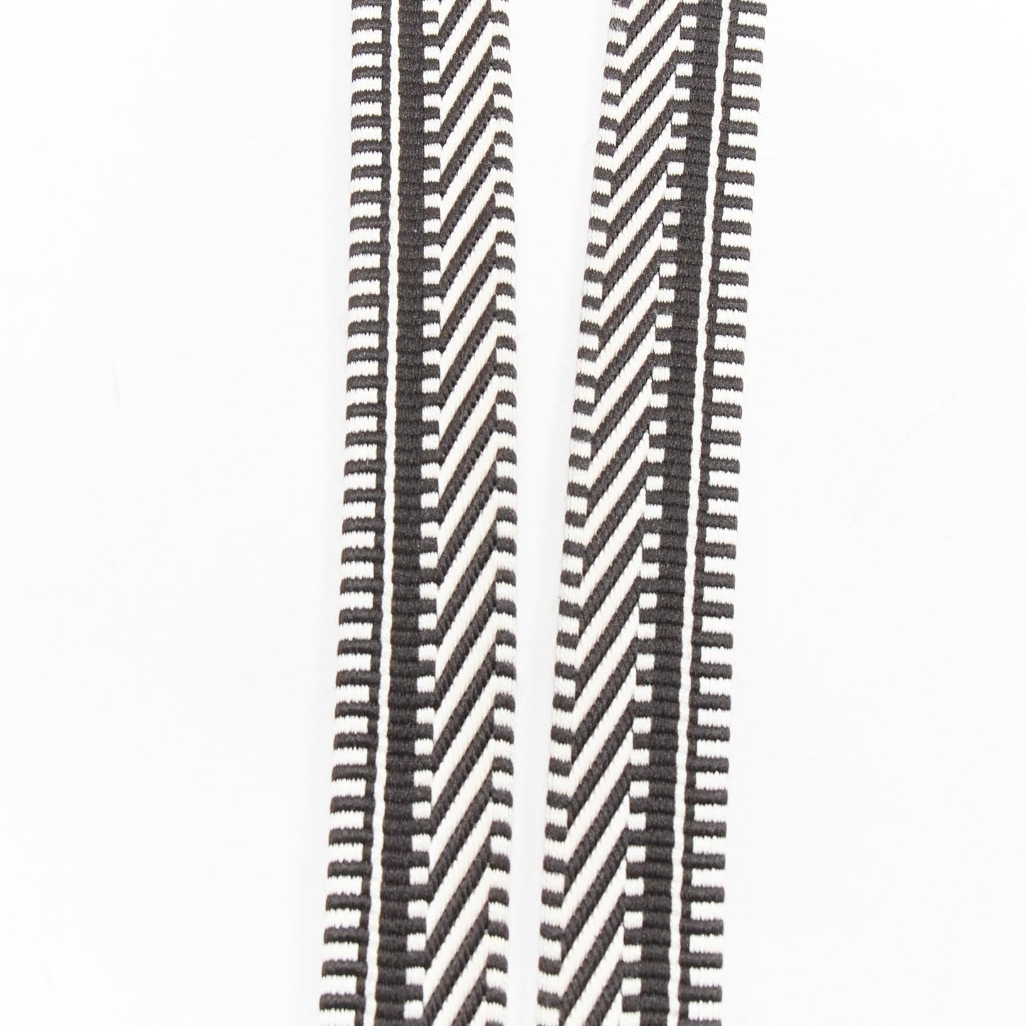 HERMES Sangle 25 black white chevron stripes woven silver hardware bag strap For Sale 1
