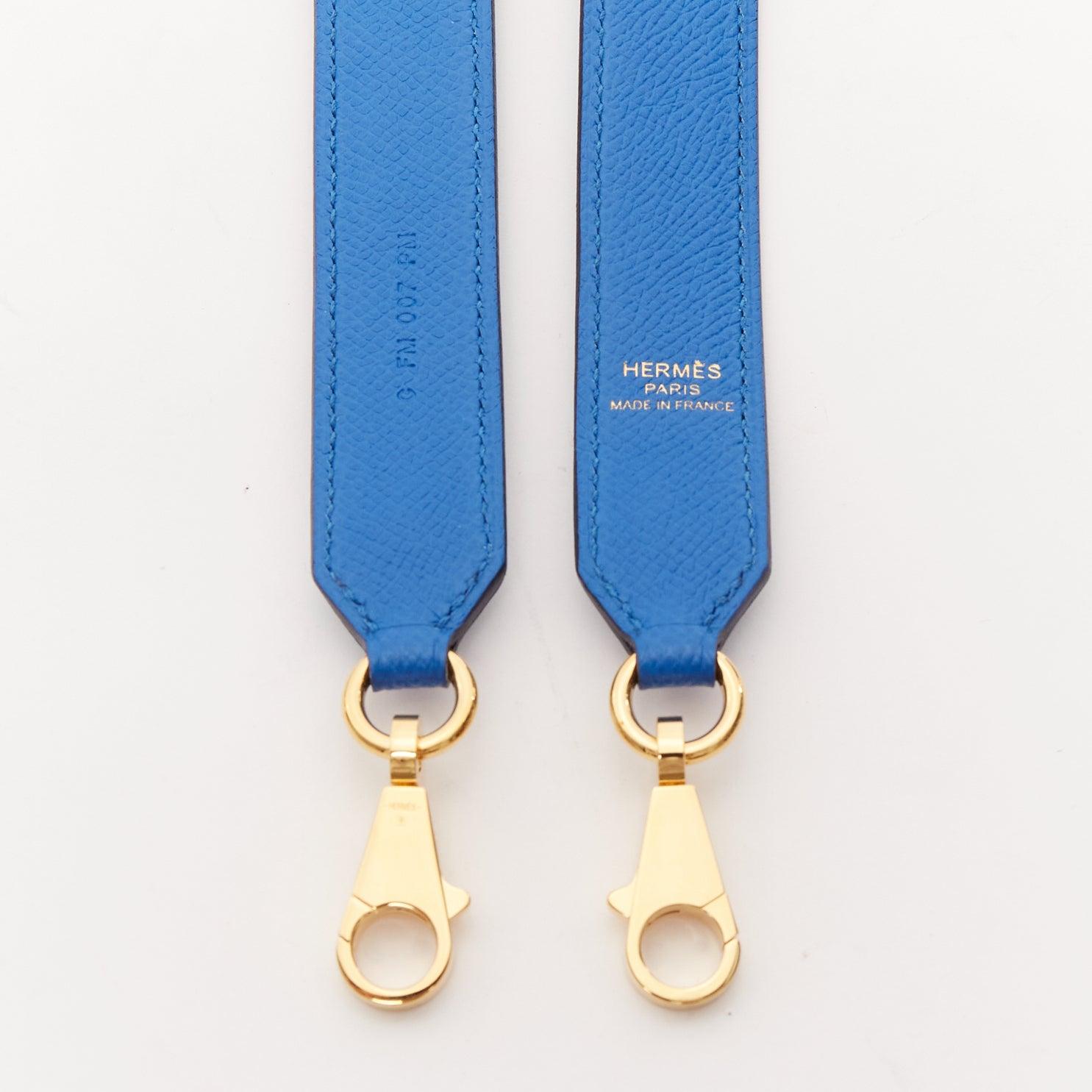 HERMES Sangle 25 blue brown woven leather gold hardware bag strap In Good Condition In Hong Kong, NT