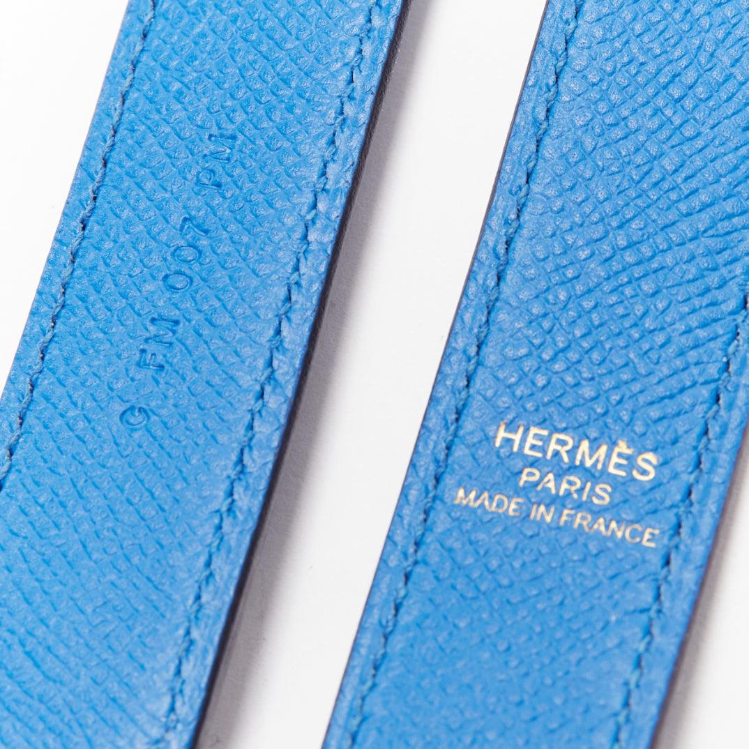Women's HERMES Sangle 25 blue brown woven leather gold hardware bag strap