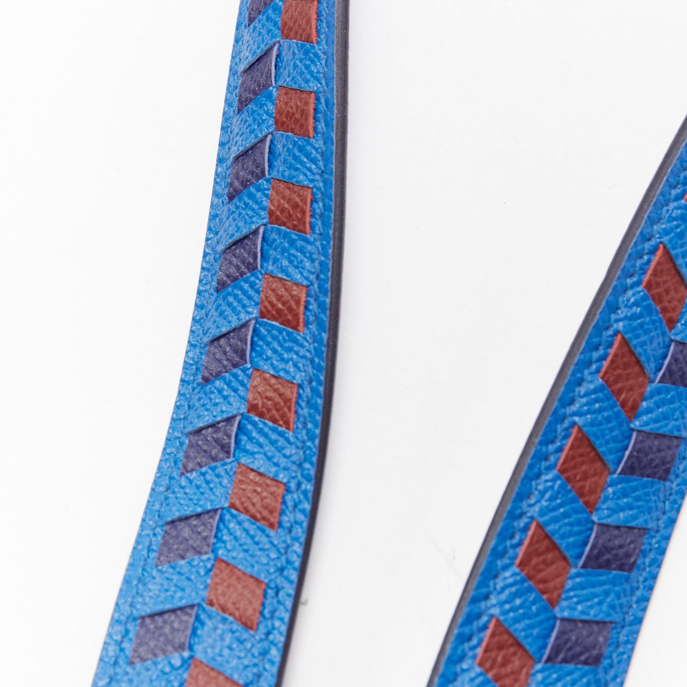 HERMES Sangle 25 blue brown woven leather gold hardware bag strap For Sale 2