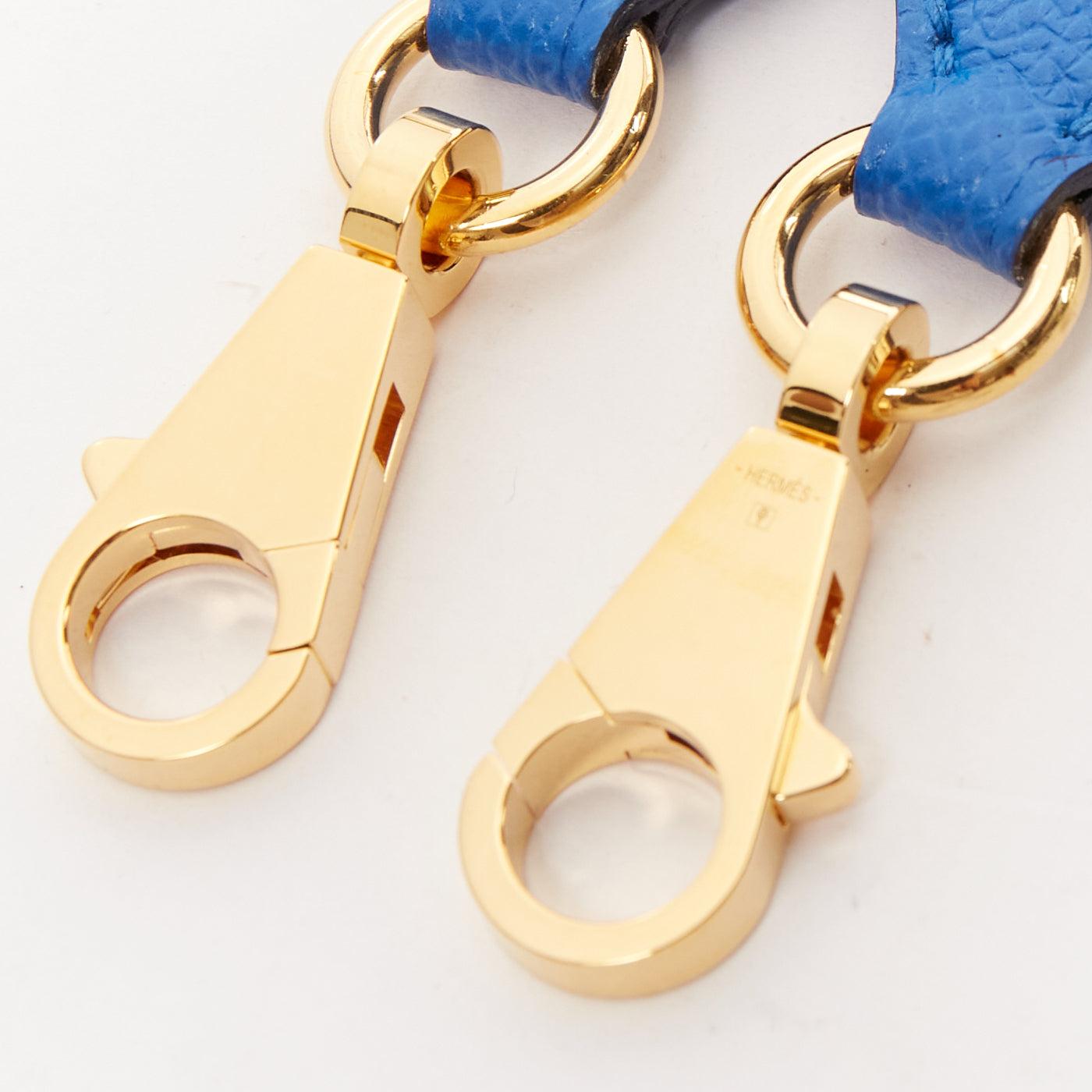HERMES Sangle 25 blue brown woven leather gold hardware bag strap For Sale 3