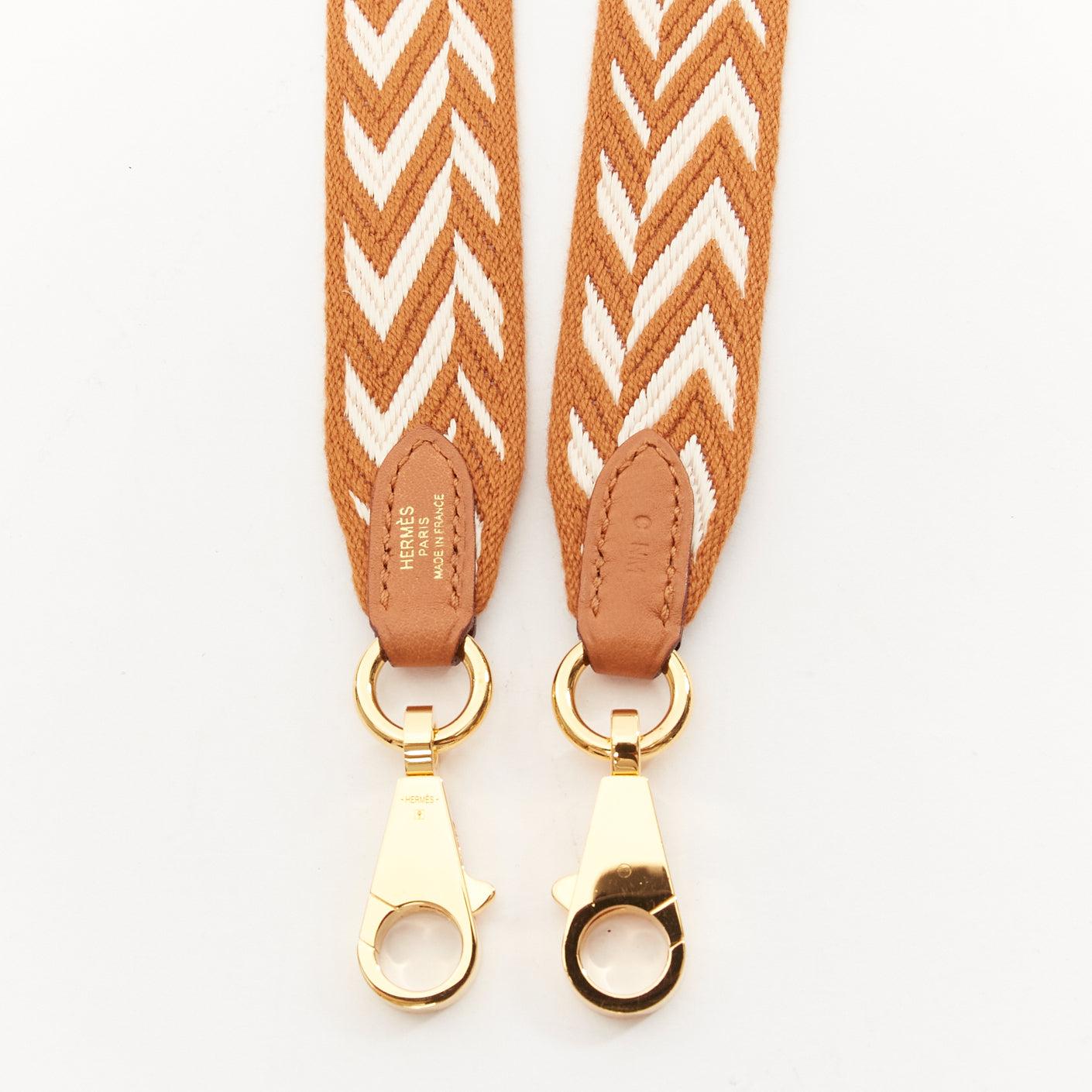 Women's HERMES Sangle 25 brown chevron stripes woven fabric gold hardware bag strap For Sale