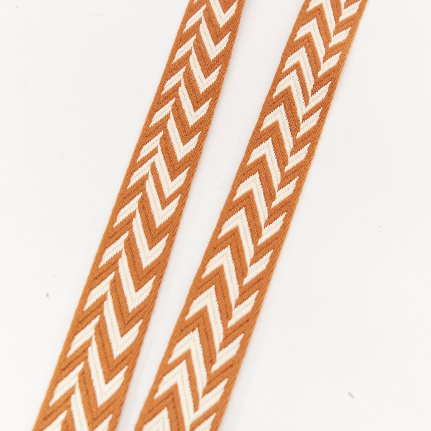 HERMES Sangle 25 brown chevron stripes woven fabric gold hardware bag strap For Sale 1