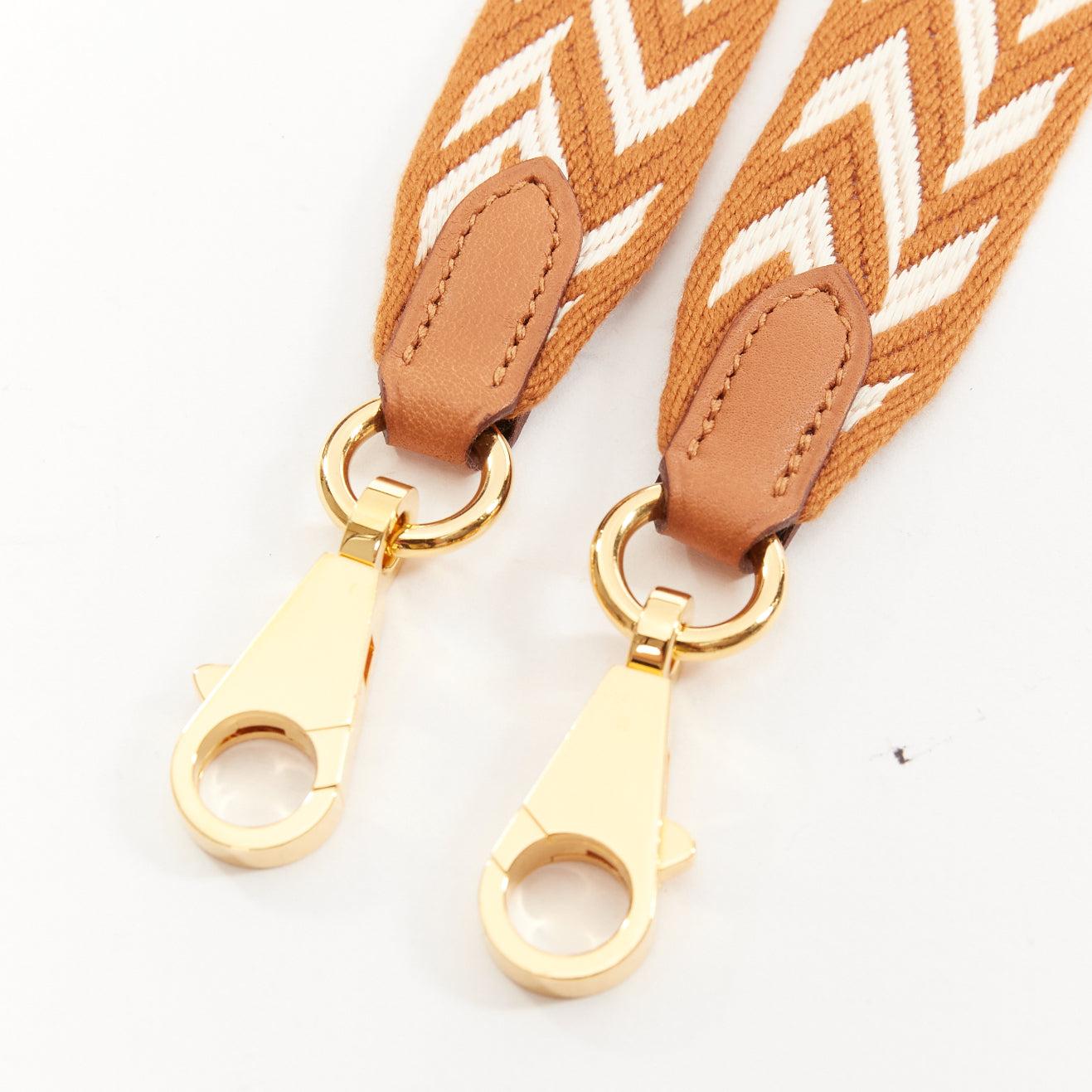 HERMES Sangle 25 brown chevron stripes woven fabric gold hardware bag strap For Sale 2