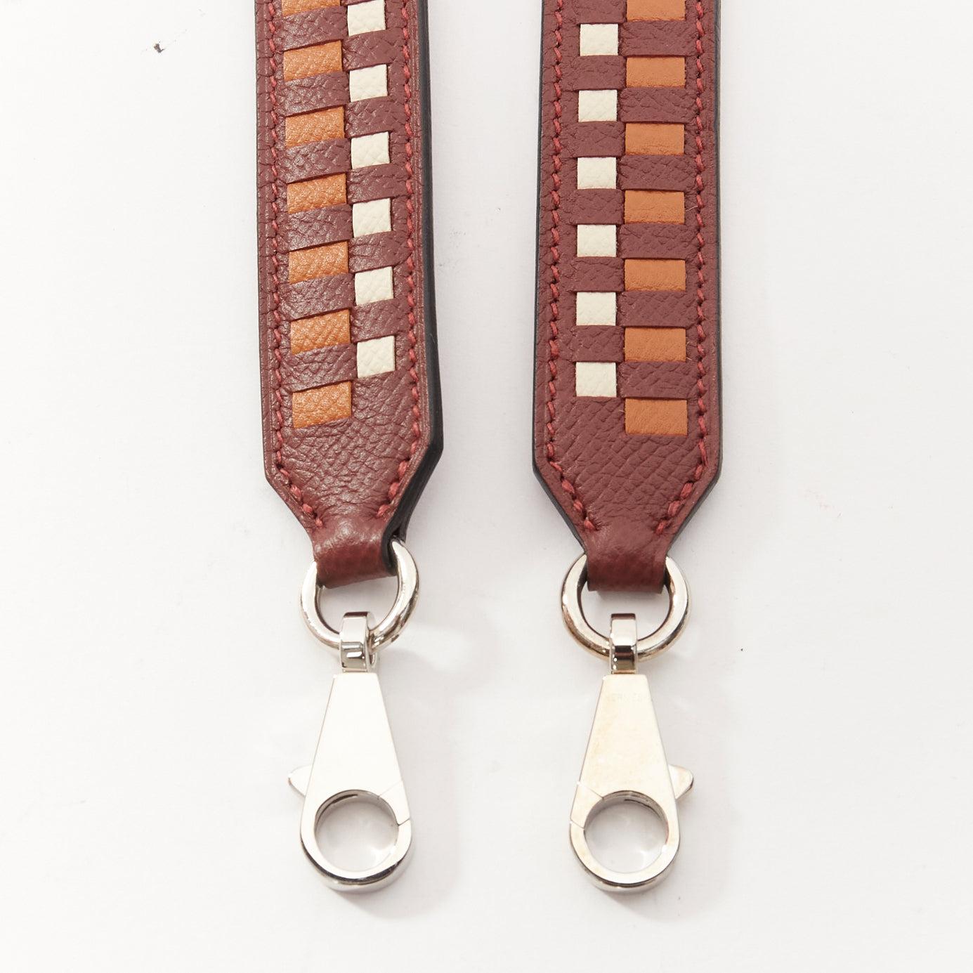 HERMES Sangle 25 brown white woven leather silver hardware bag strap
Reference: AAWC/A01187
Brand: Hermes
Model: Sangle 25
Material: Leather
Color: Brown, White
Pattern: Solid
Closure: Lobster Clasp
Lining: Brown Leather
Made in: