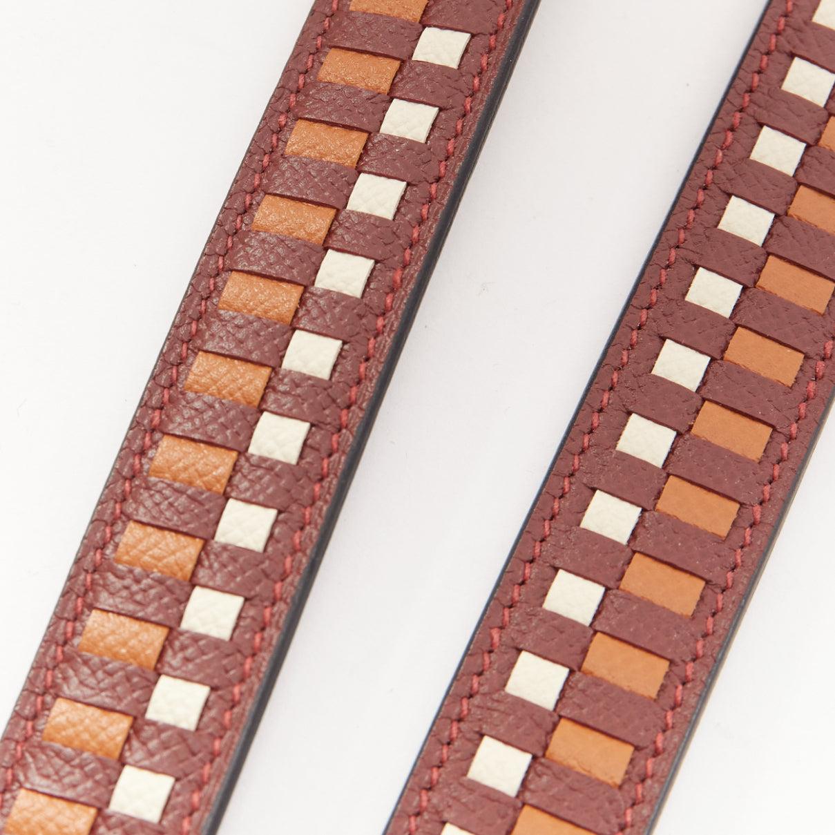 Brown HERMES Sangle 25 brown white woven leather silver hardware bag strap