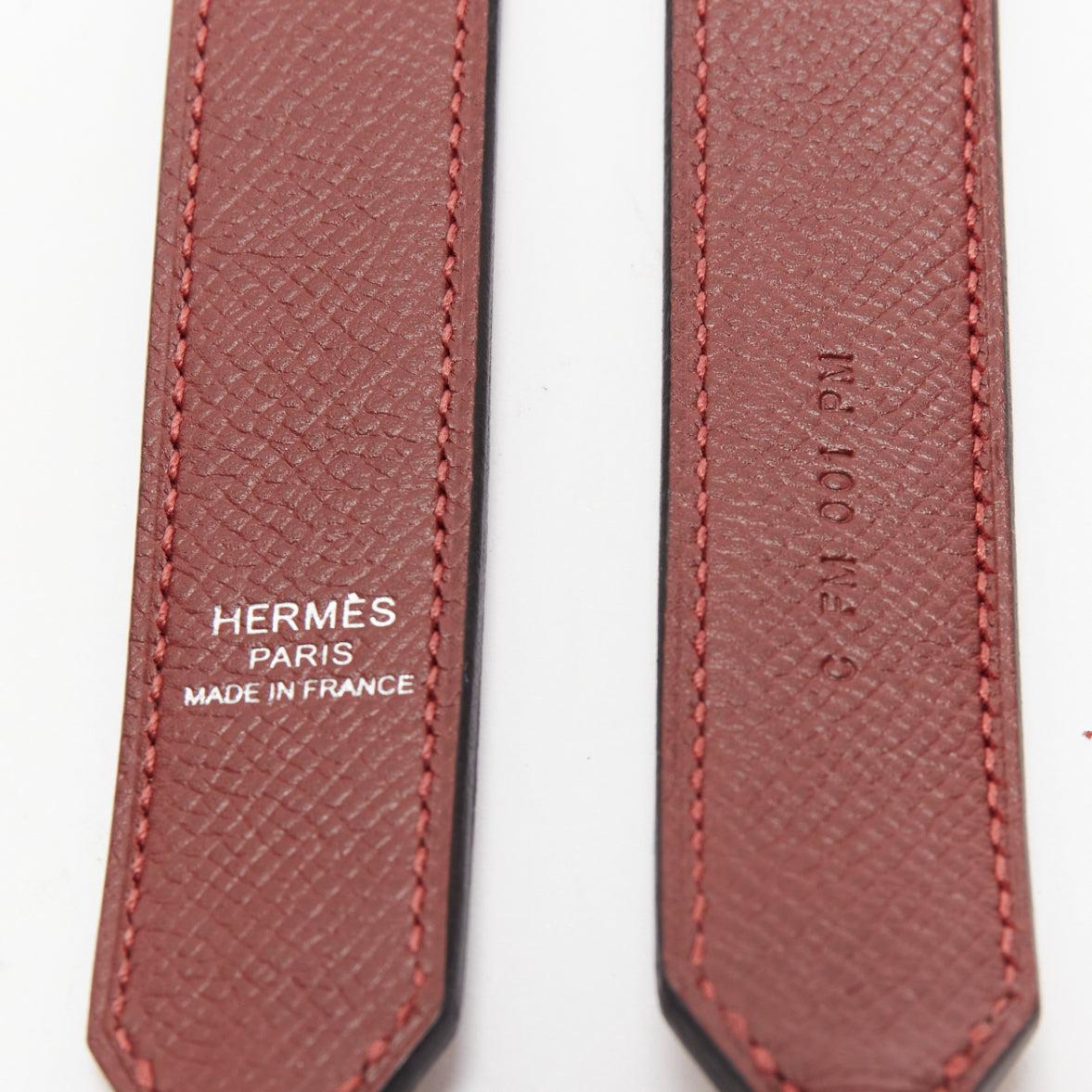 Women's HERMES Sangle 25 brown white woven leather silver hardware bag strap