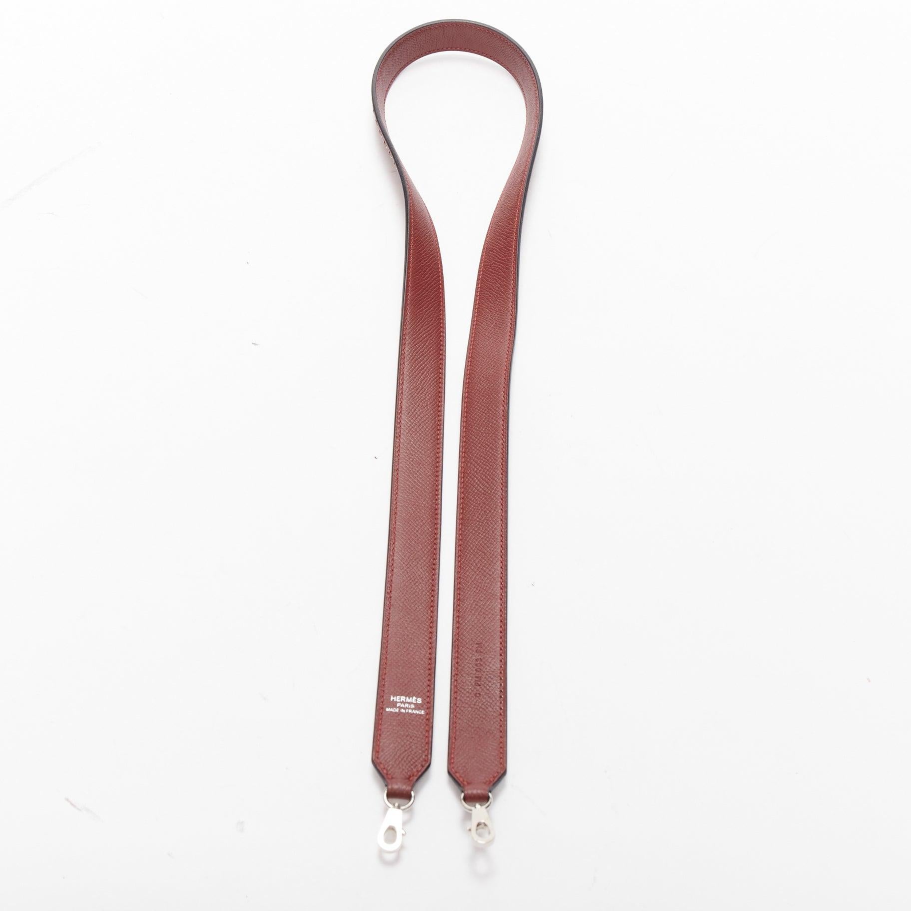HERMES Sangle 25 brown white woven togo leather silver hardware bag strap In Good Condition For Sale In Hong Kong, NT